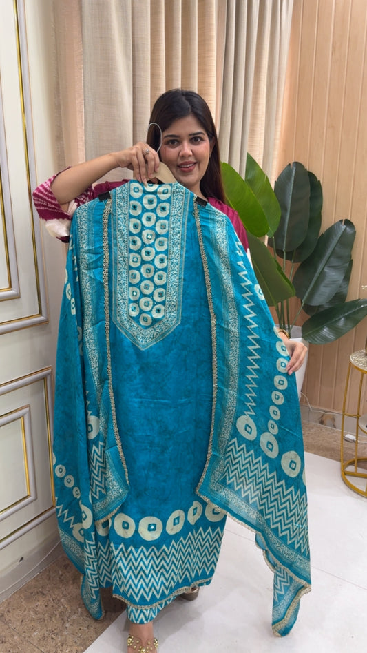 Stylish and classy premium gazzi muslin royal summer prints Gazzi inspired latest suit material GF1159 Blue