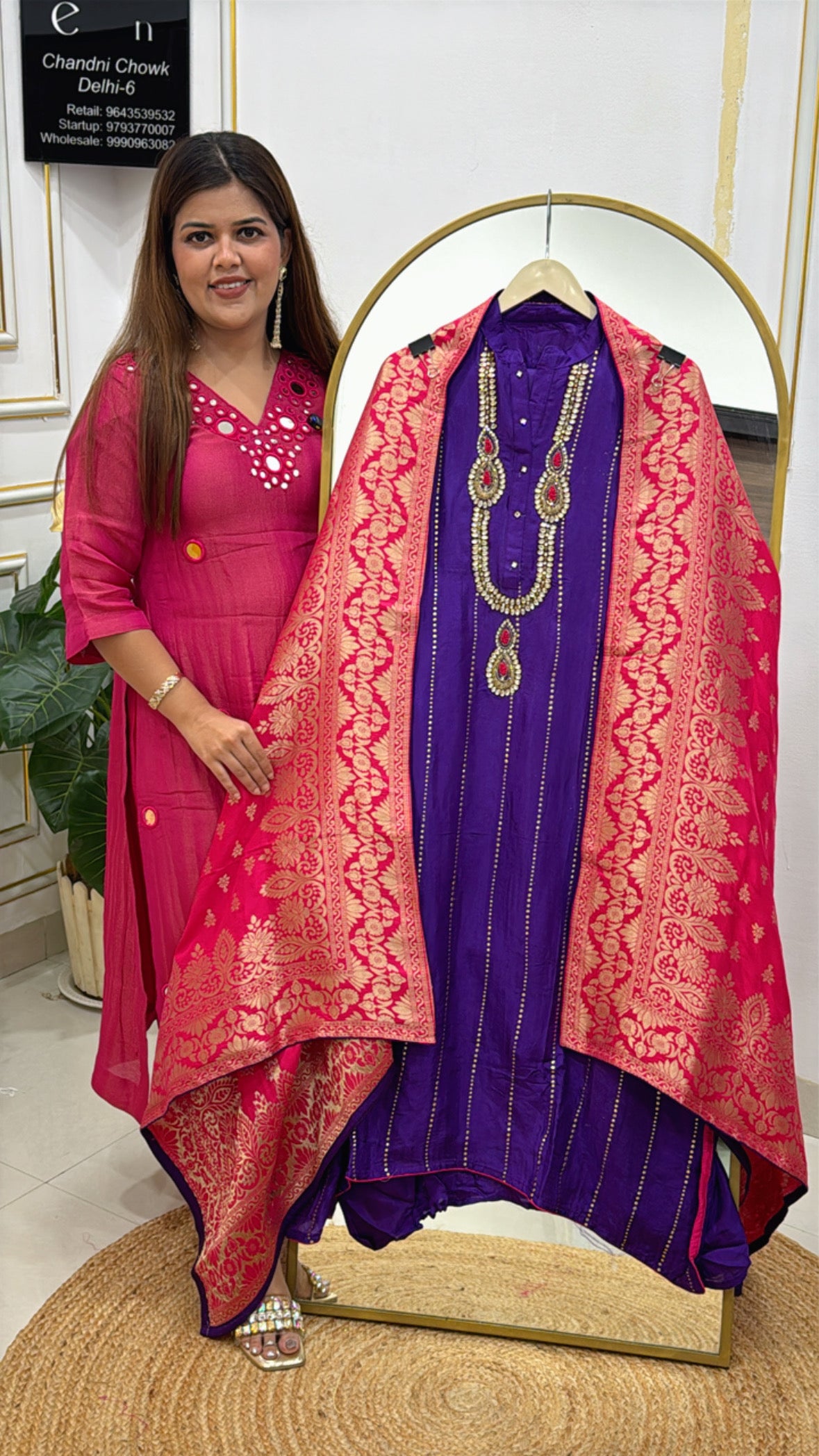 Best seller pure silk suit with designer kundan neck style along with heavy weaved banarasi silk dupatta GF 488