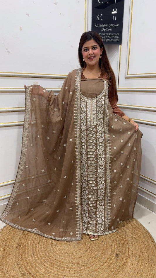 Lucknowi Elegance ,Premium and pure Mul cotton Lucknowi suit material along with Mul cotton duapatta royal suit GF1123