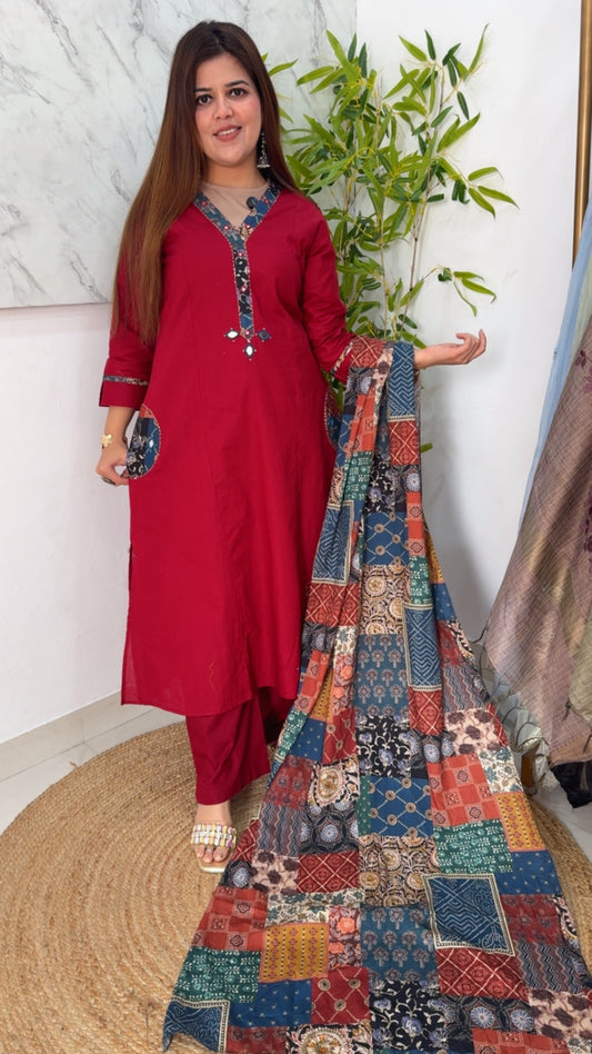 Pure Dhabu cotton ready to. Wear stylish A Line dress with printed beautiful dupatta rich and classy look GF960