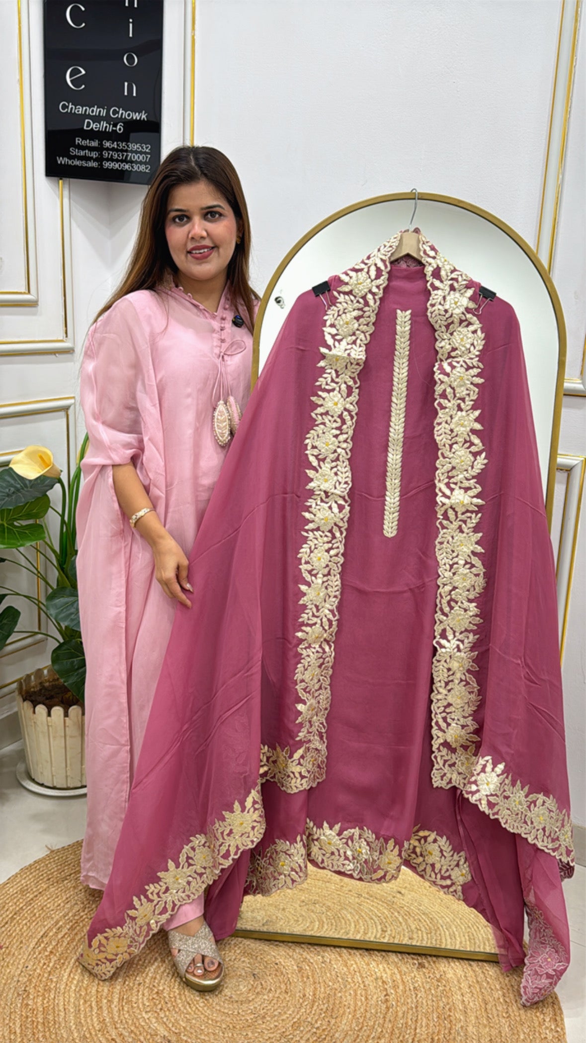 Elegant Lightweight Organza Suit with Appliqué Work GF 333