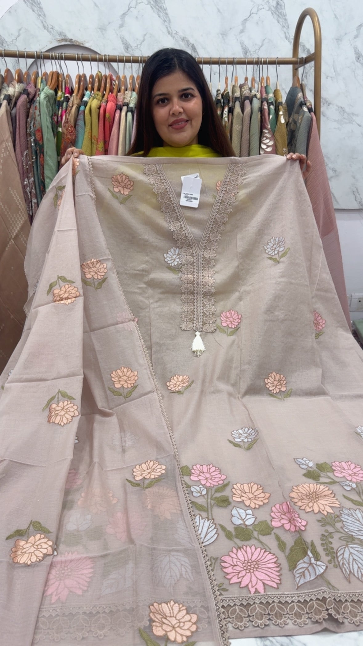 Pastel and royal pure Mul cotton elegant and Designer embroidery suit material along with full mul cotton embroidered dupatta GF1213 Mushroom Beige