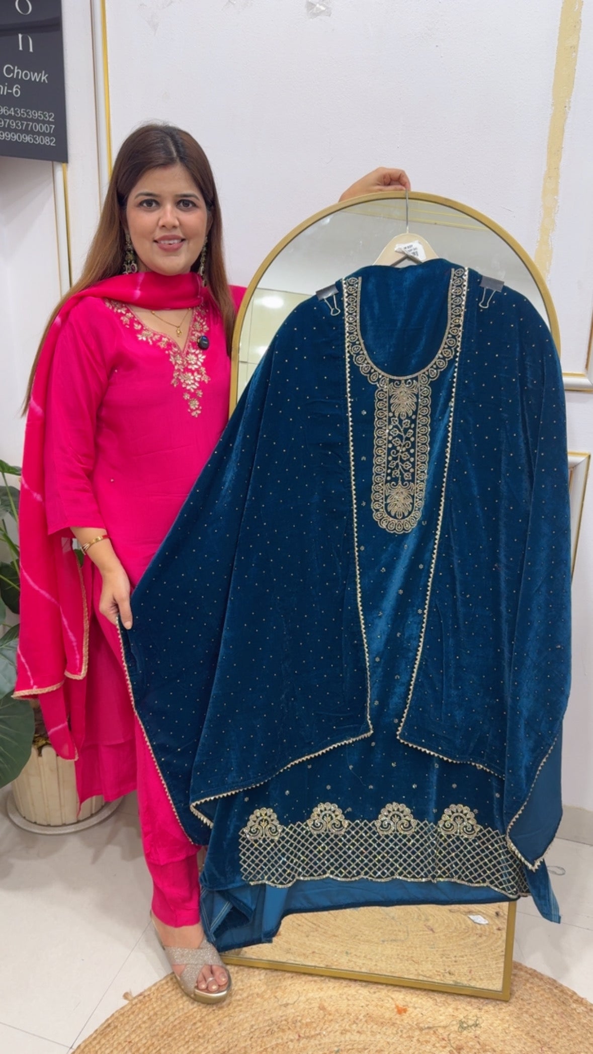 Winter special partywear full Swarovski handwork heavy velvet suit materials with velvet dupatta and velvet bottom GF786