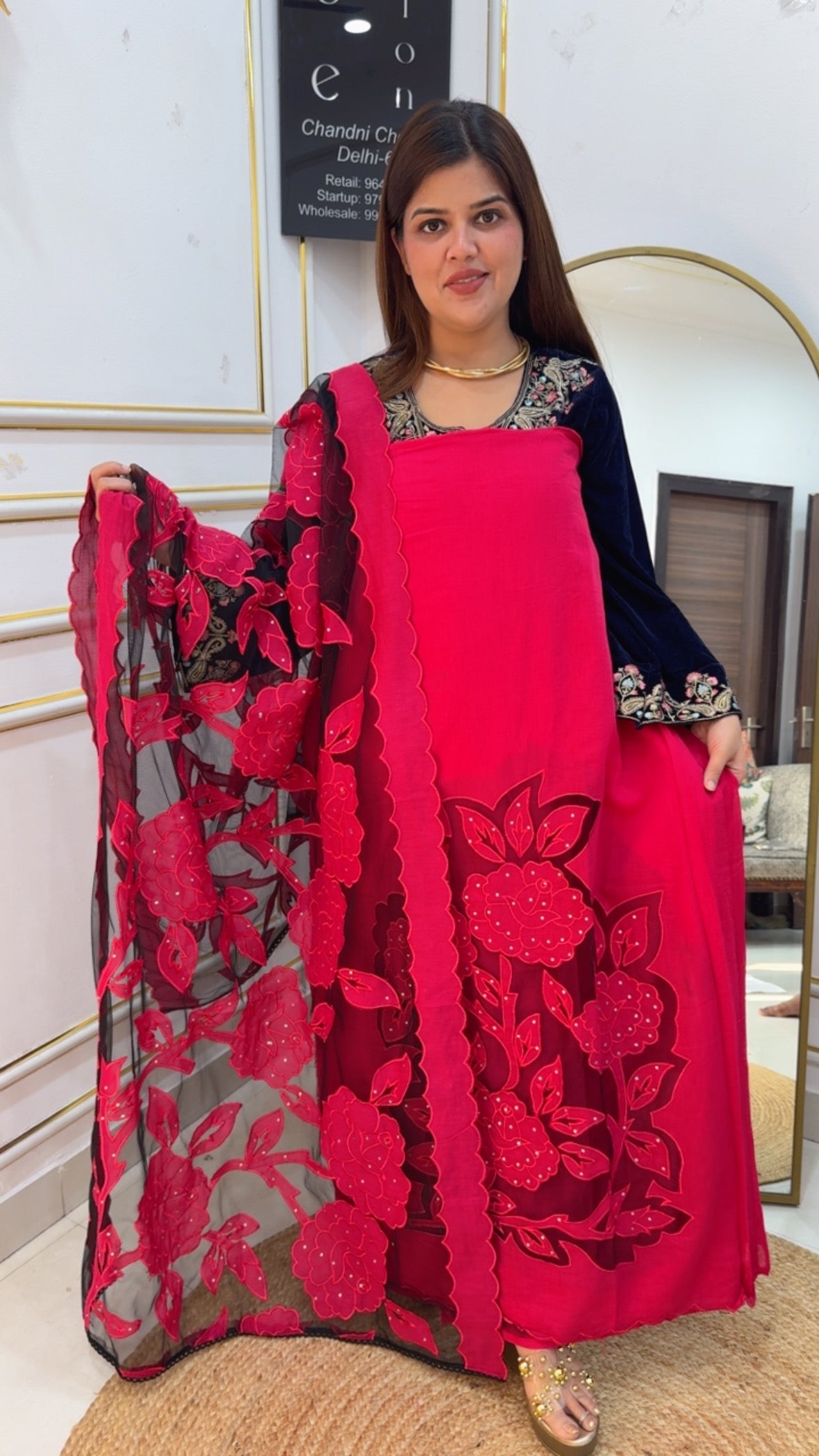 Designer and premium boutique style applique work suit material along with designer applique work dupatta  GF879