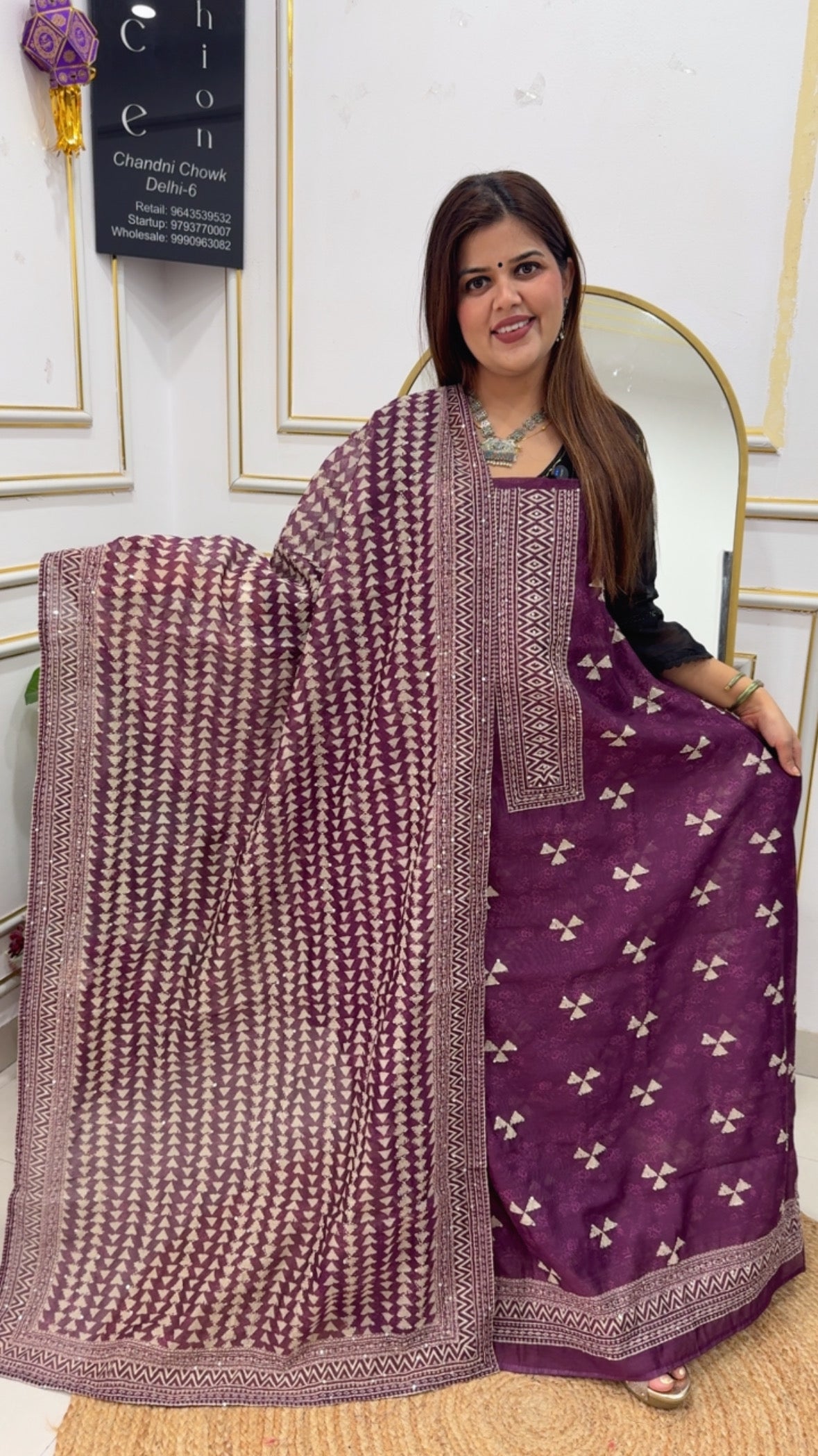 Premium casual wear Kantha embroidered pure soft Chanderi silk suit material with printed and Kantha embroidery all over suit material GF775