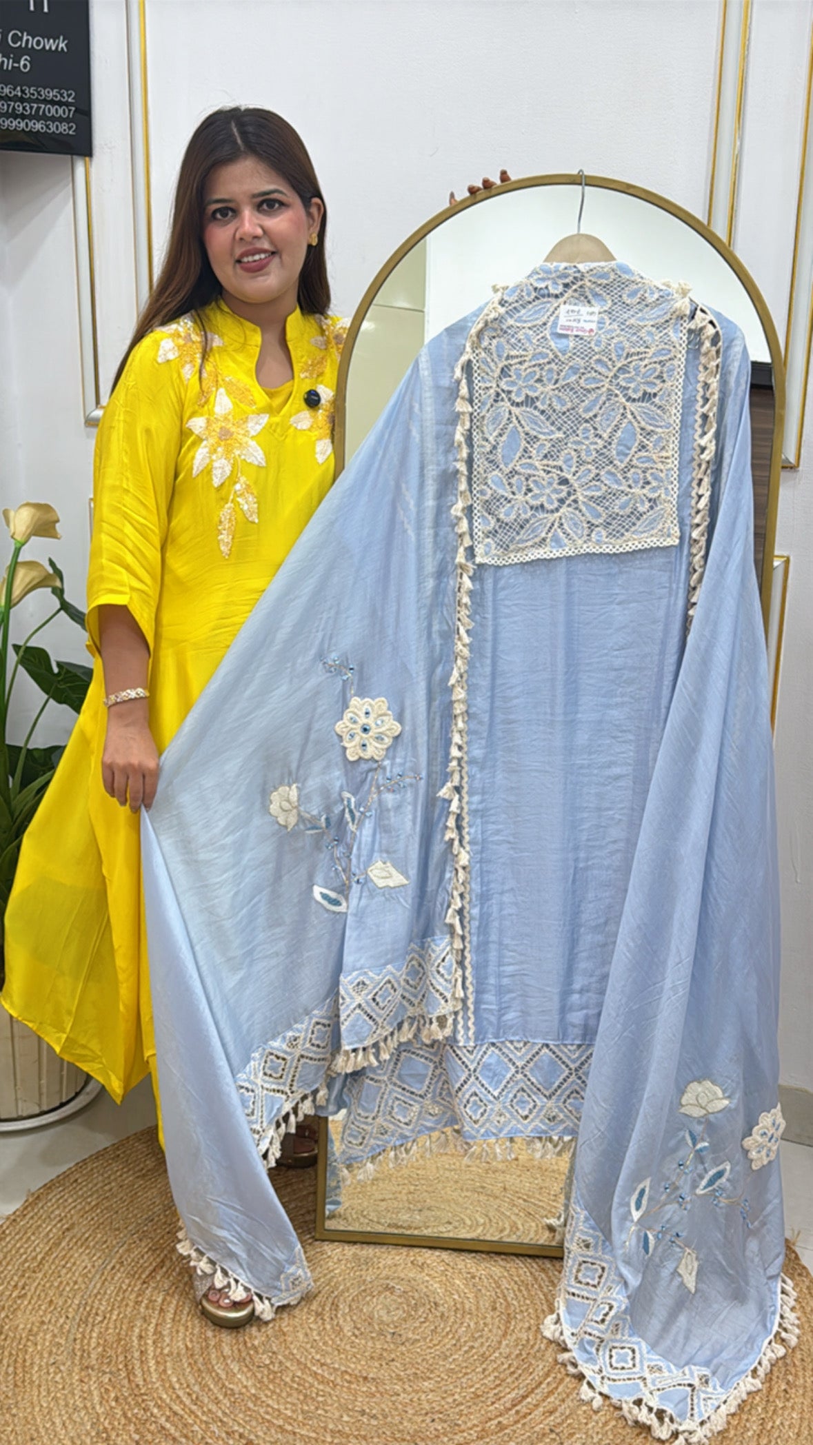 Designer Mul Cotton Unstitched Suit with Karachi Neck &amp; Applique Dupatta GF 299