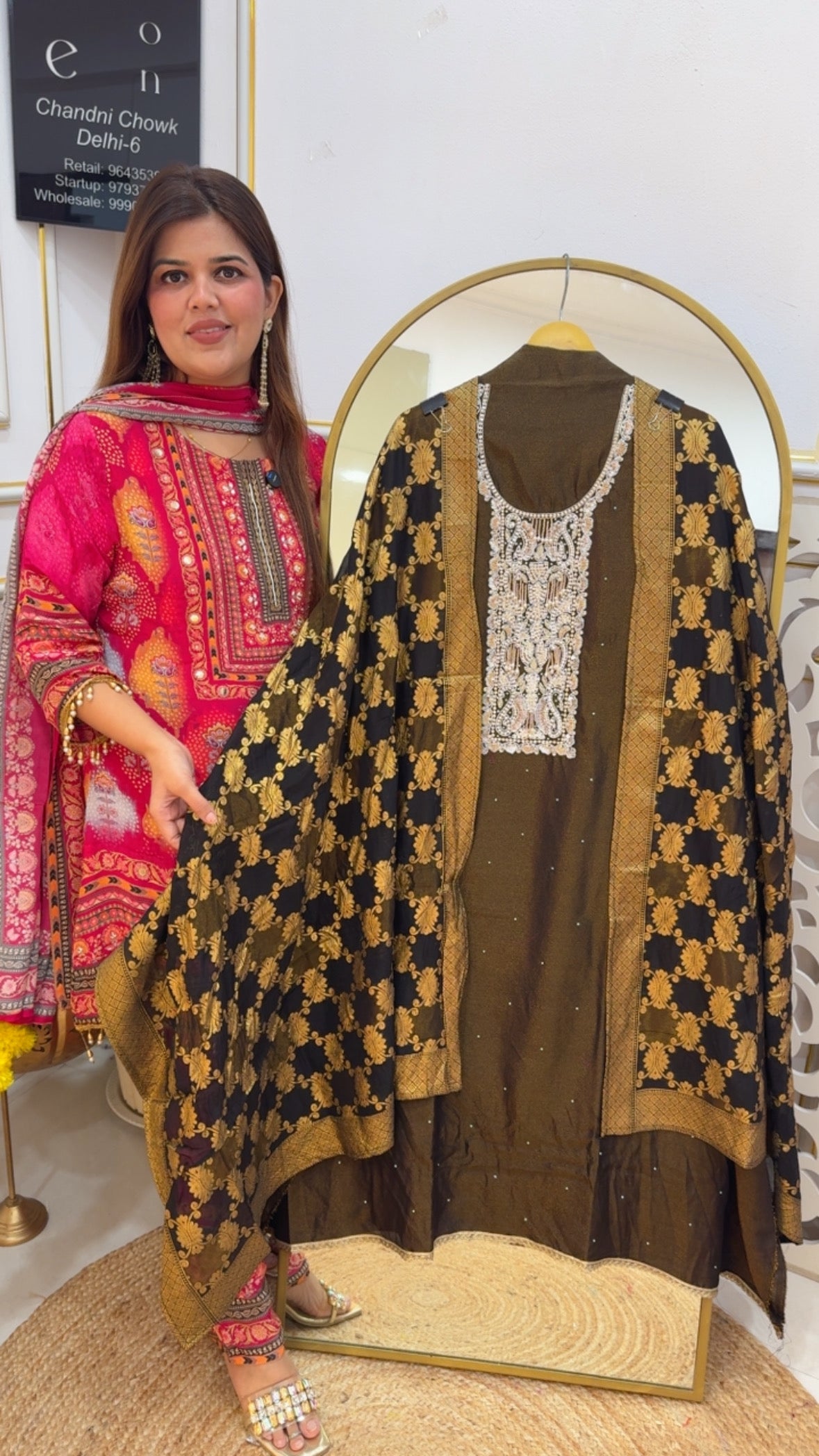 Unique and designer premium pearl handwork detailing pure shimmer silk suit material with designer weaved kanjivaram dupatta GF736