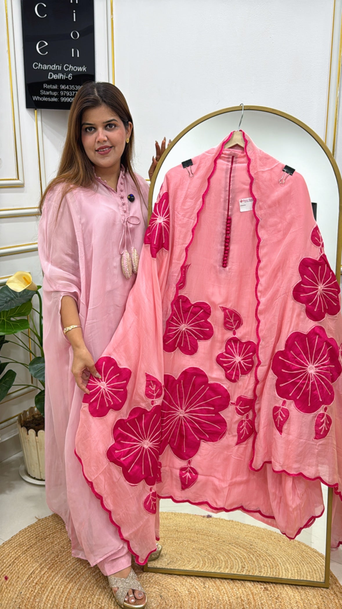 Trending Mul Chanderi Suit with Full Applique Work & Matching Dupatta GF 331