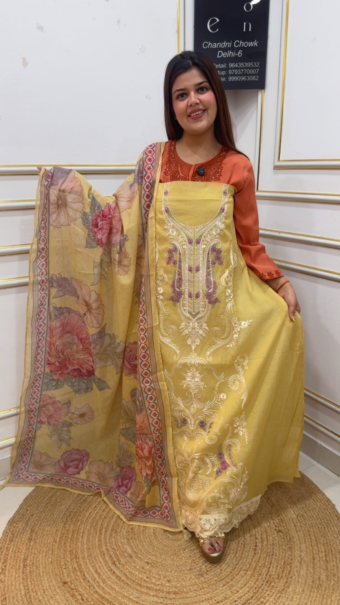 Karachi special embroidery pure Mul Mul designer full embroidered suit material along with digital printed Mul Mul dupatta GF1139 LIGHT YELLOW