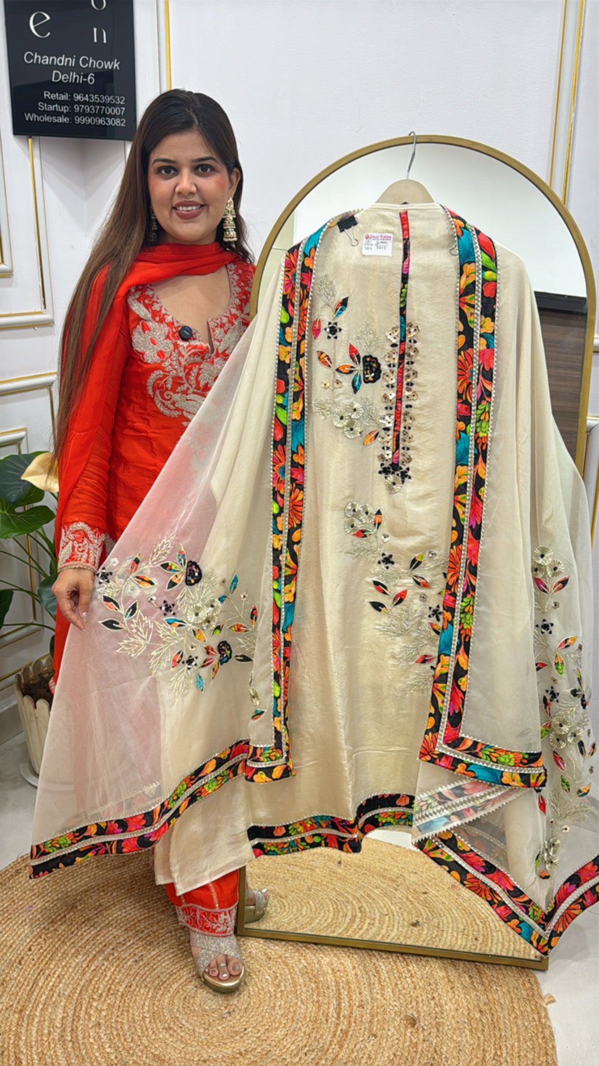 Elegant Festive Unstitched Suit with Mirror &amp; Applique Detailing GF 274