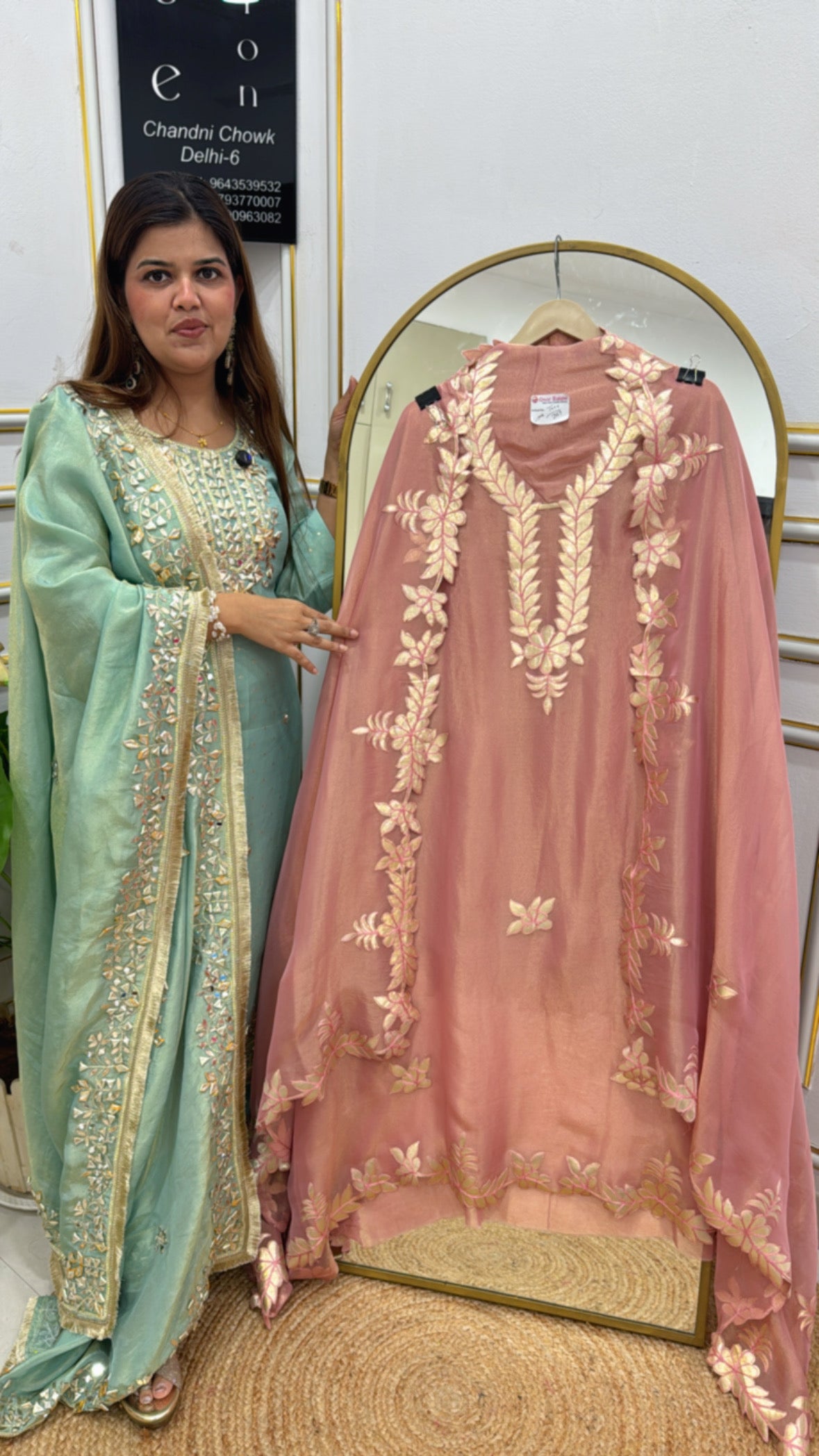 Pastel and designer pure silk shimmer suit material along with all over designer scalp detailing GF578