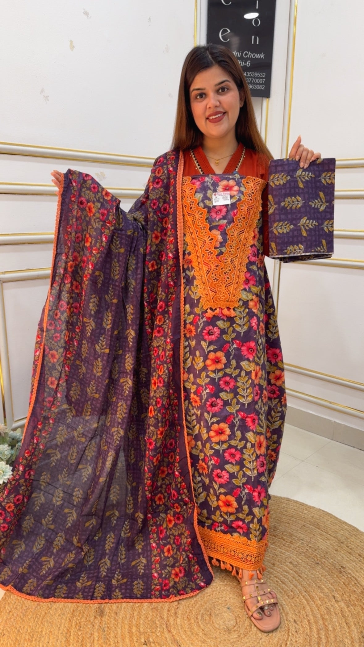 Pure cotton Karachi laces beautiful suit material with classy prints and color combinations along with beautiful prints cotton dupatta ( can be made without lining) GF1068 Purple