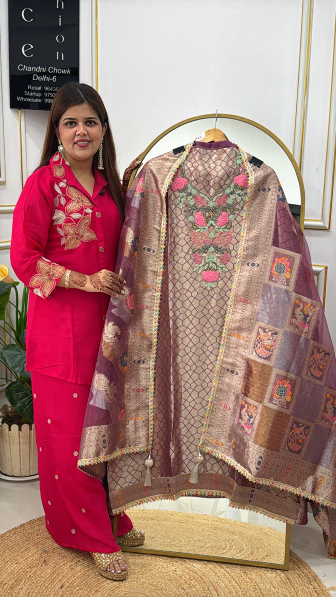 Party Wear Silk Kanjivaram Weaved Suit with Handwork Neck and Matching Weaved Dupatta GF 387