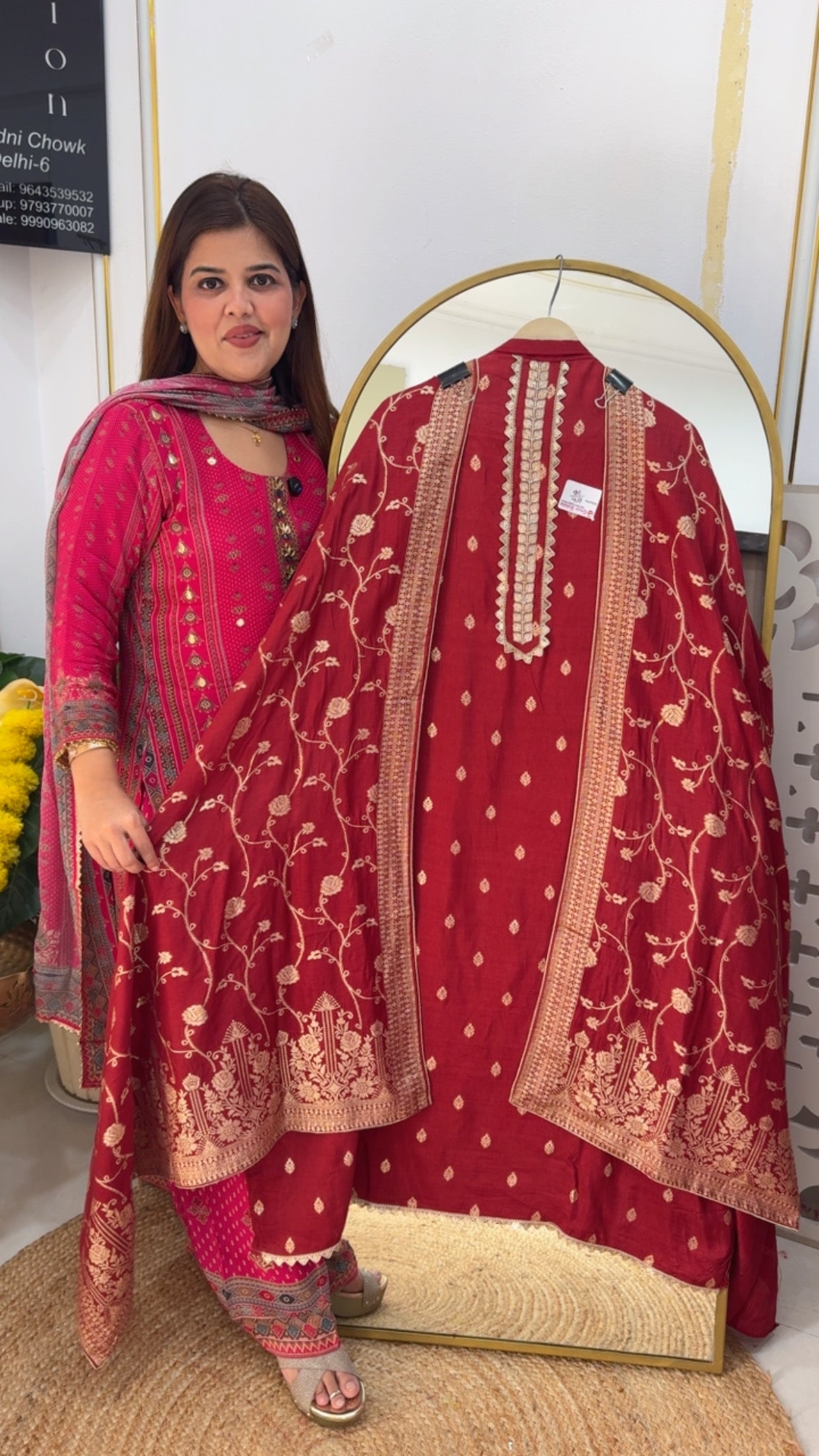 Premium pure dola silk wedding and partywear special weaved suit material with weaved silk dupatta GF714