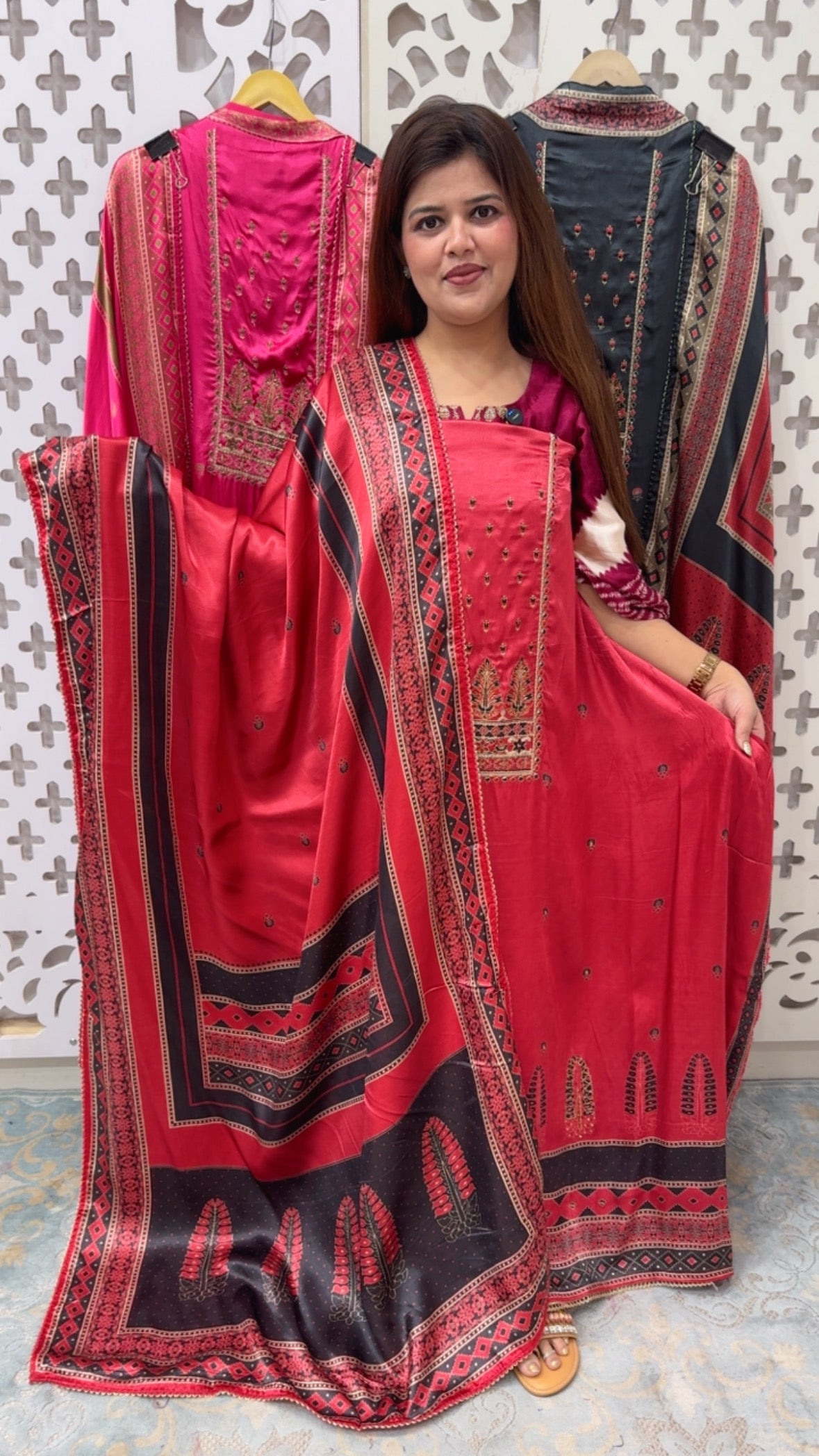 Gazzi silk magic is back ,pure and original latest Gazzi silk semi partywear suit material with pure gazzi silk dupatta GF852
