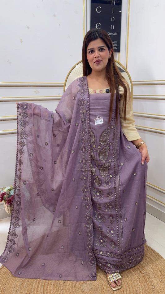Pure Mul Mul luxury series premium pearl bead work detailing along with Mul Mul handwork dupatta very royal and classy GF 1033 Rosewood Mauve