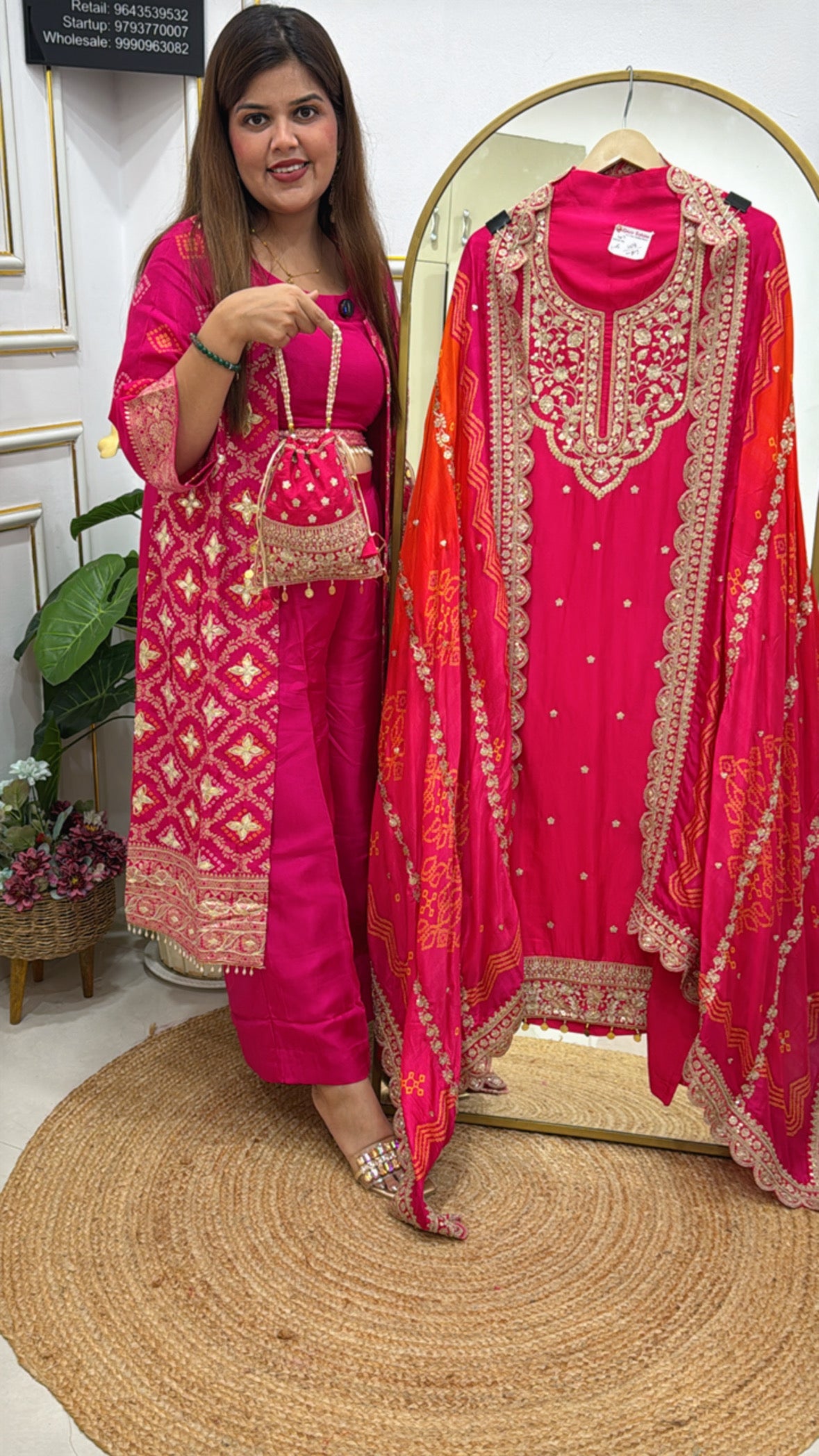 Designer Potli Style Pure Silk Embroidered Suit Material with Digital Printed Full Worked Dupatta GF 538