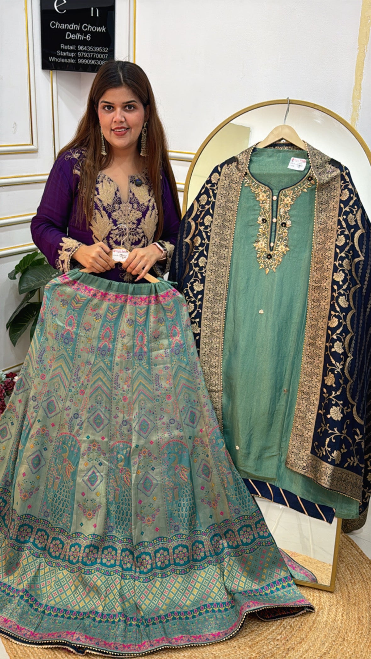 Designer Pure Meenakari Skirt Dress Concept with Pure Silk Shirt Material &amp; Heavy Banarasi Dupatta GF 457