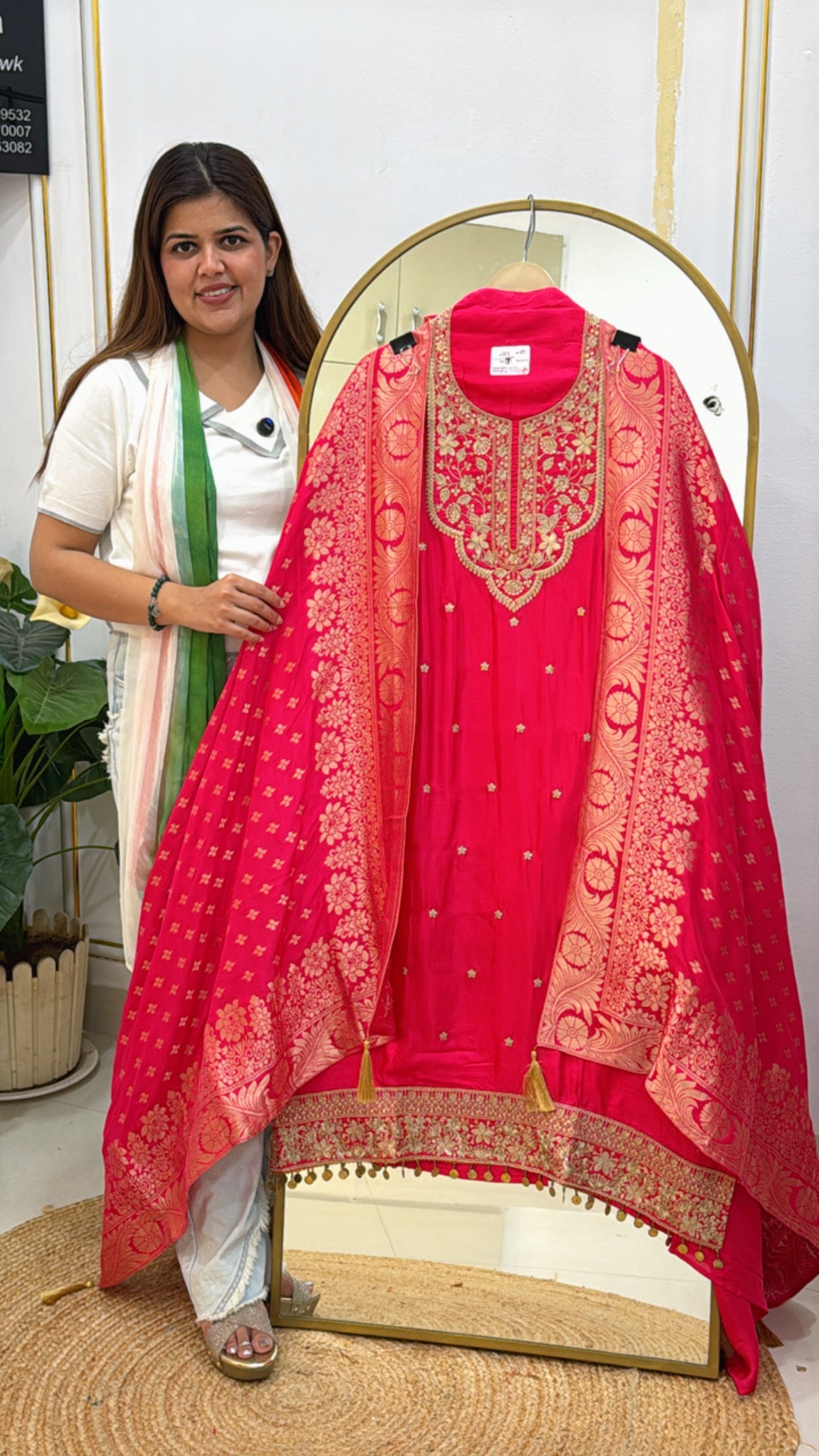 festival special pure silk hand zardozi work on shirt along with weaved banarasi dupatta GF 474