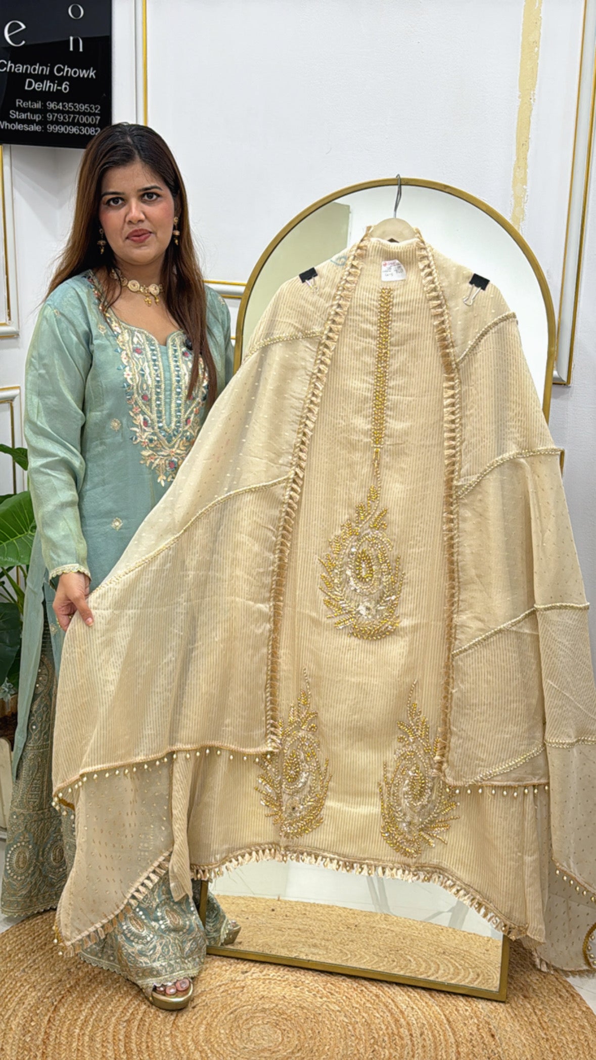 Royal exhibition collection pure burberry silk suit material along with premium handwork detailing with designer silk dupatta  GF565