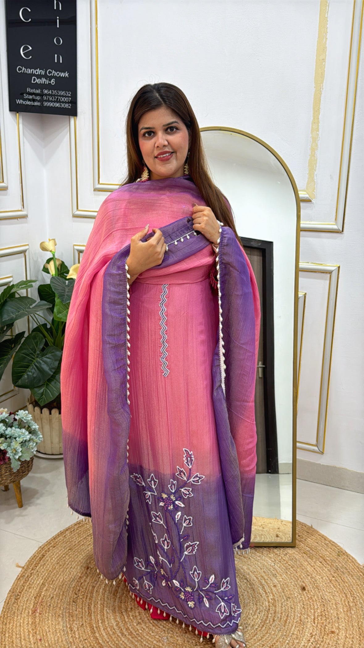 Partywear Special Pure Crushed Shimmer Silk Ombre Suit Material with Heavy Crushed Ombre Dupatta GF 443