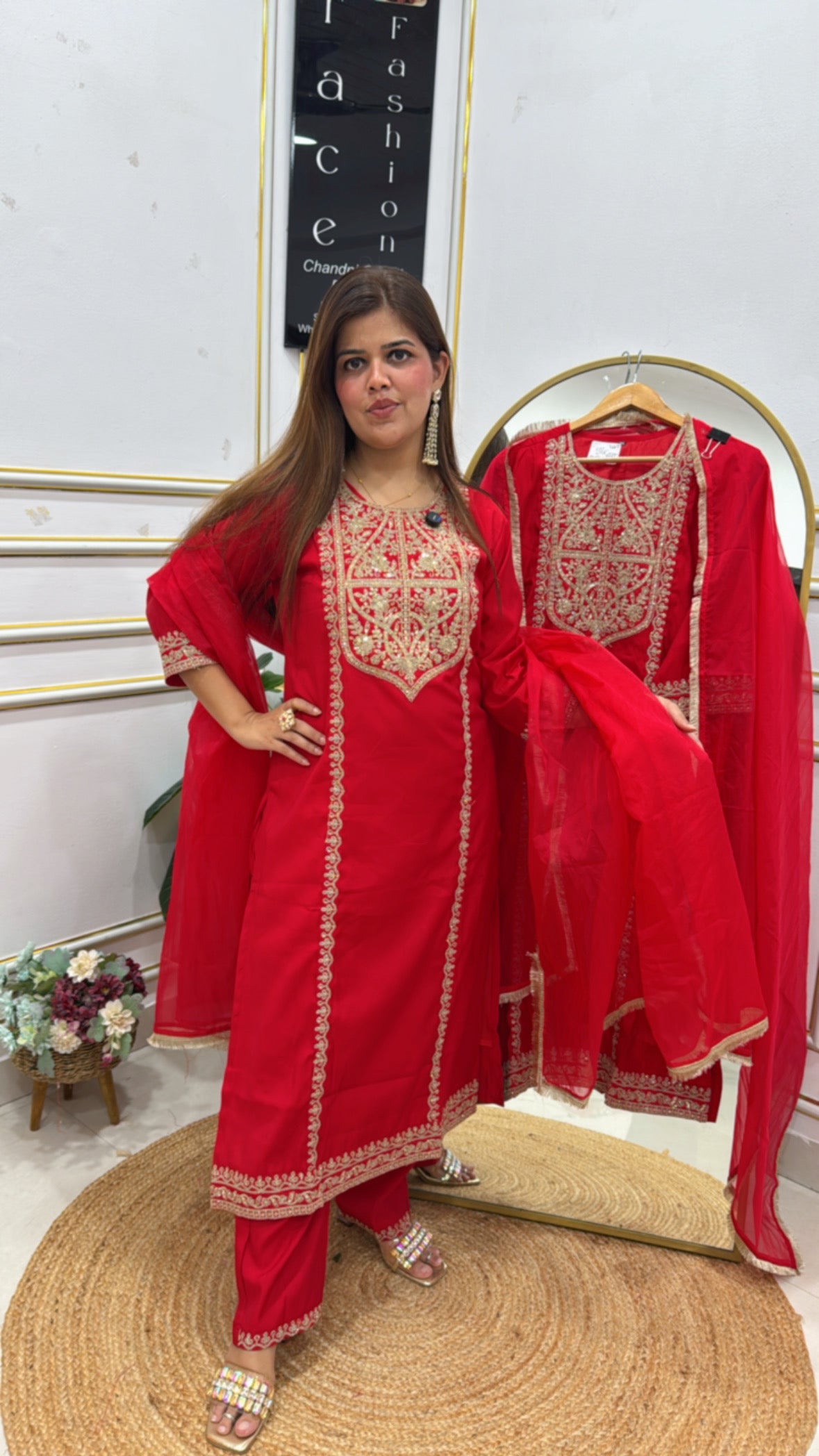 Karwa Chauth special ready to wear with golden doria neck work along with organza silk dupatta GF 659