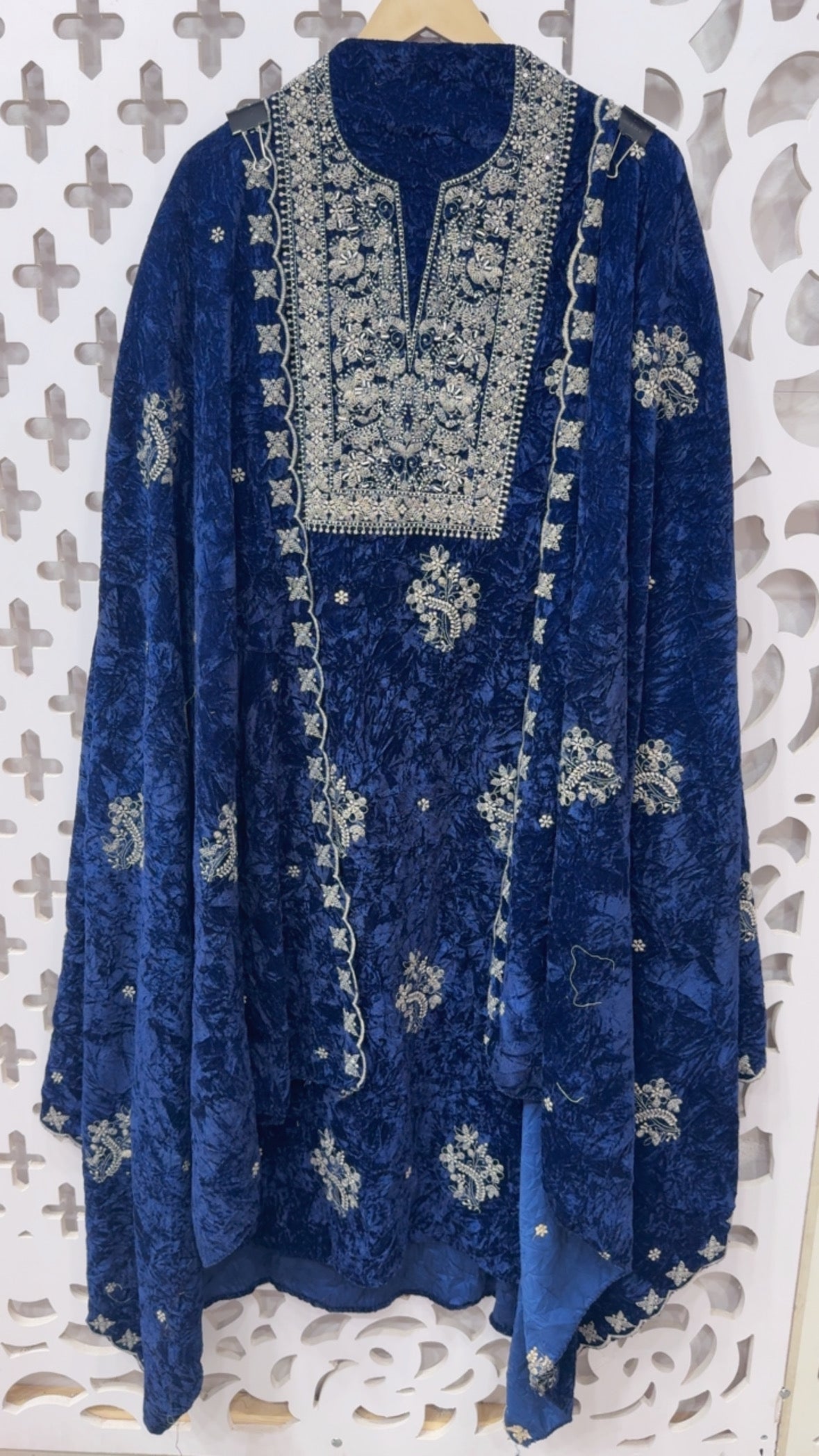 winter special soft and royal crushed velvet embroidered suit material with crushed velvet embroidered dupatta  GF845