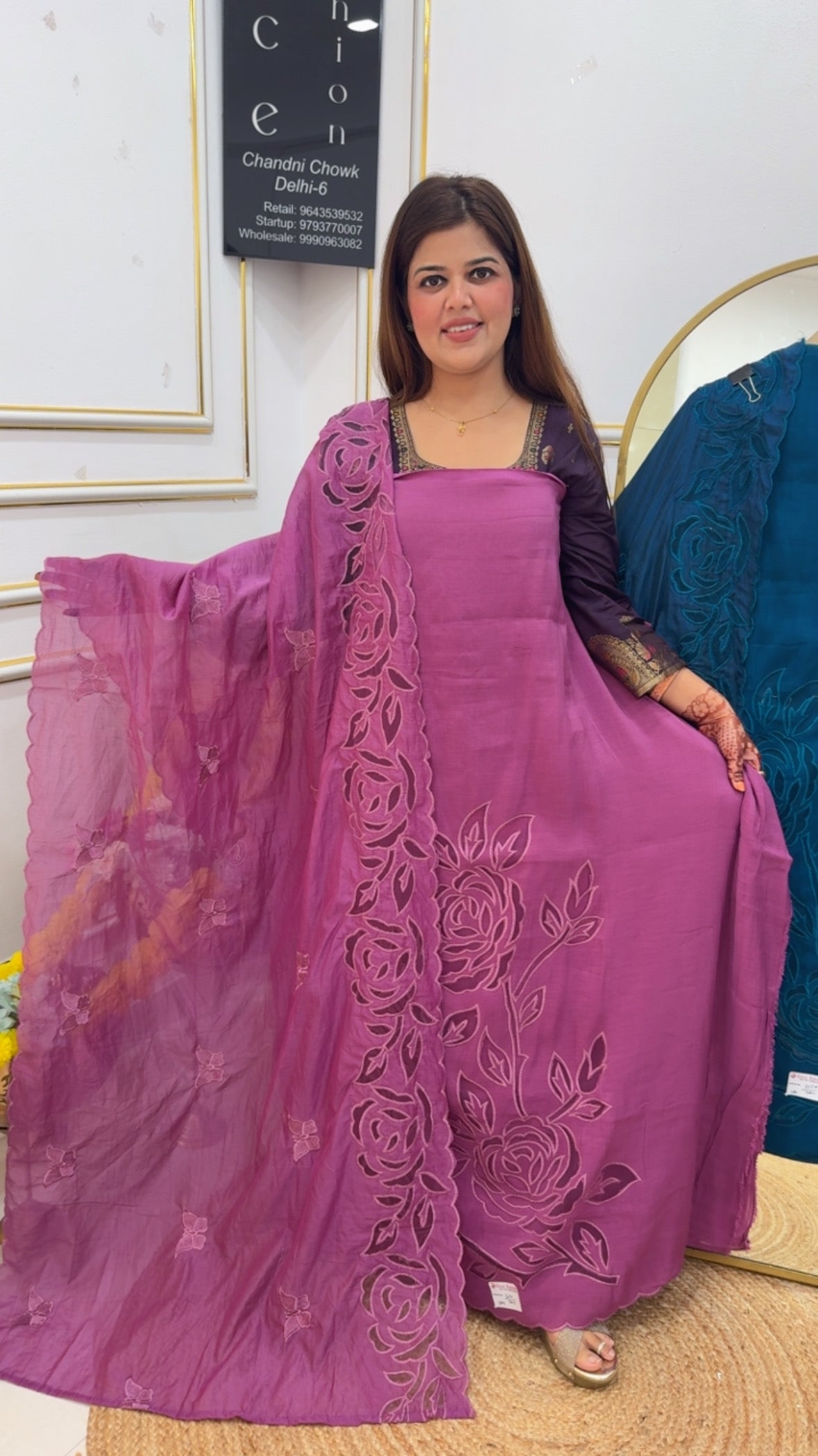 Designer and trending pure mul mul soft silk suit material with designer applique work all over suit and dupatta GF 742