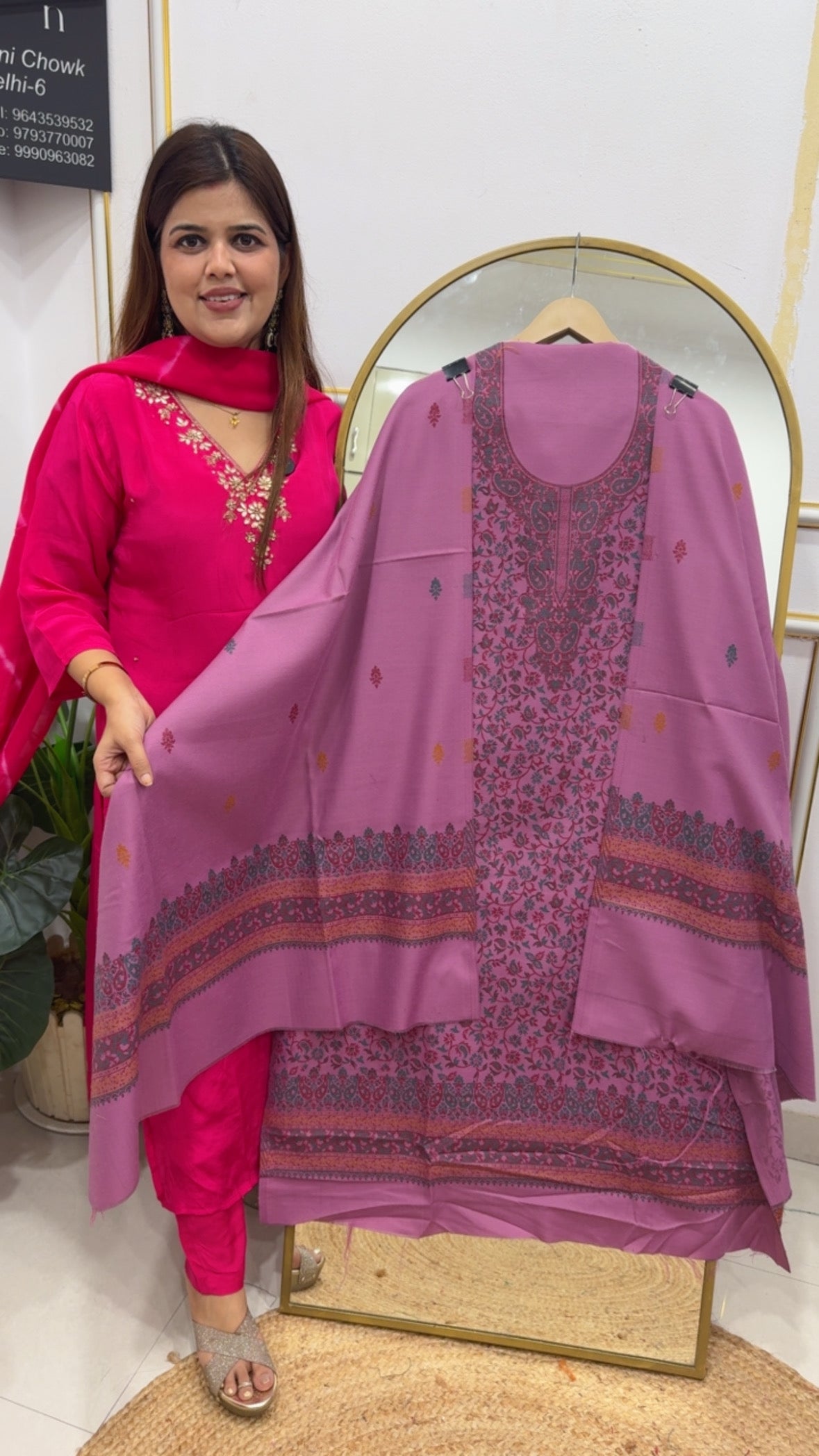 Winter pashmina premium kani printed self weaved pashmina shirt with pashmina duapatta with self weaved pashmina bottom GF789