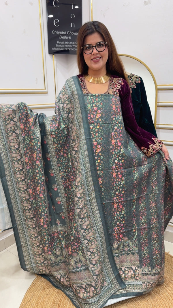 Demanded pashmina full sequence and embroidery work warm and casual pashmina suit material with pure pashmina shawls GF885