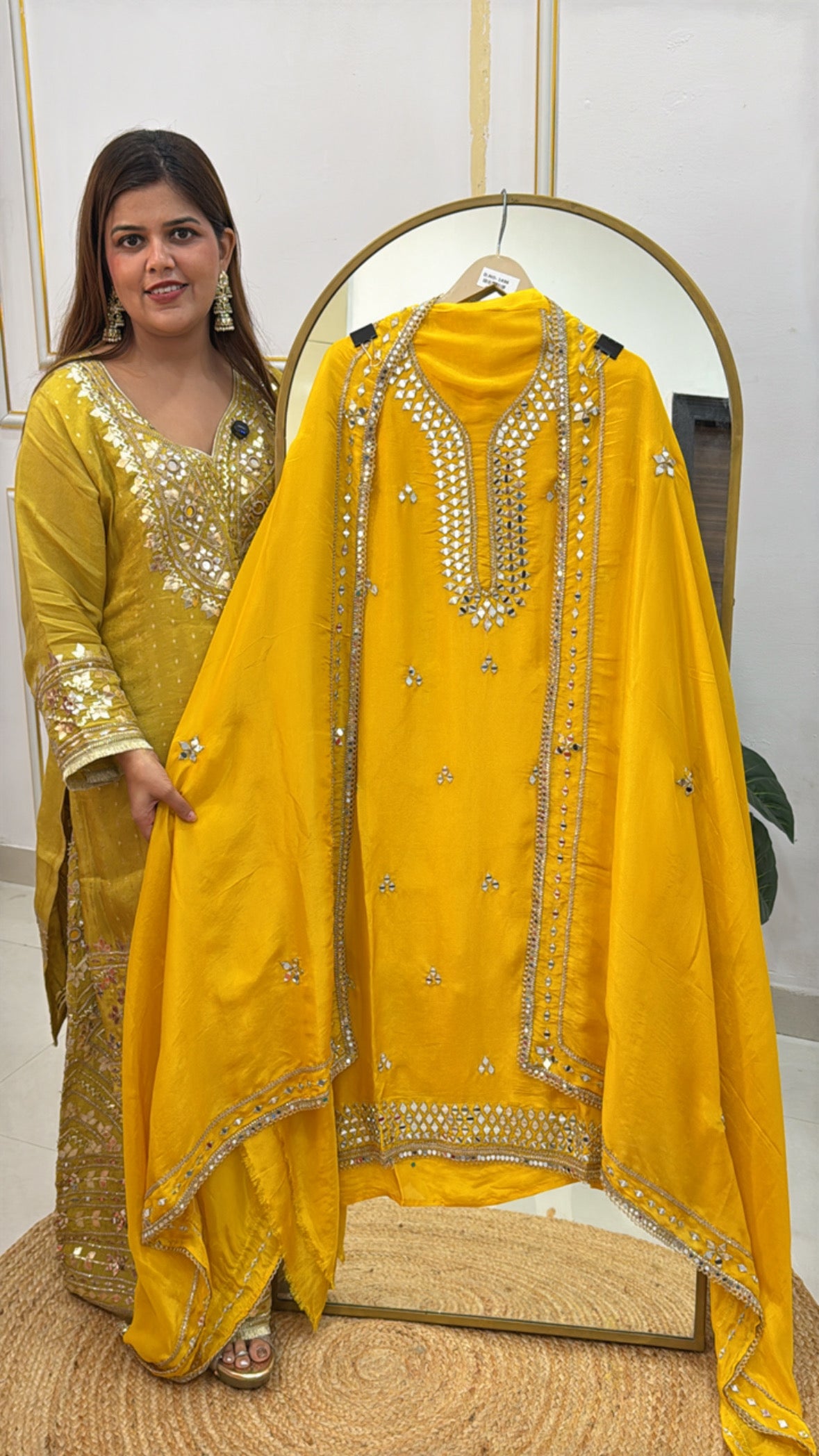 Best Seller Shimmer Silk Suit – Mirror Detailing & Matching Dupatta GF 482