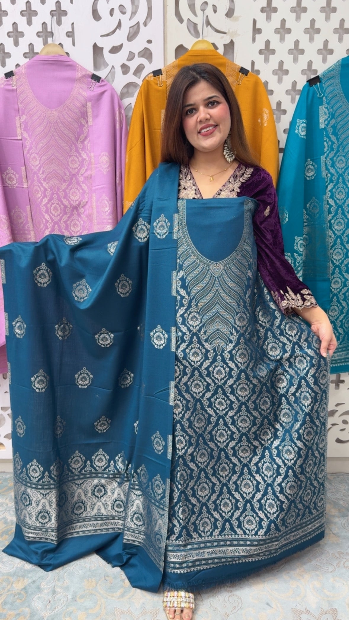 Winter special classy and royal pure weaved pure pashmina suit material with  full weaved dupatta GF838