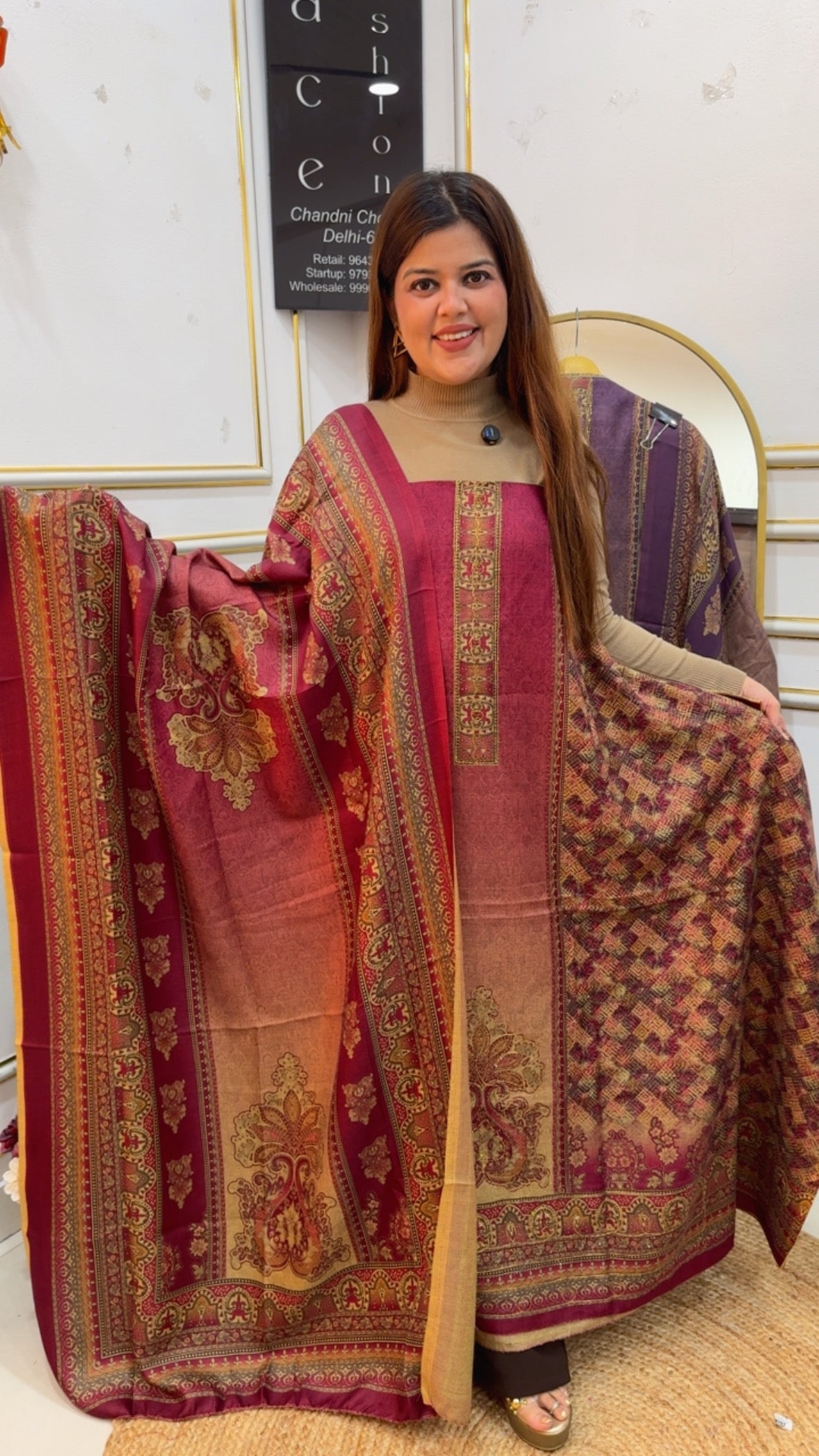 Winter pashmina warm and classy pure printed with swaroski highlighted pashmina suit material with pashmina shawl and bottom GF873