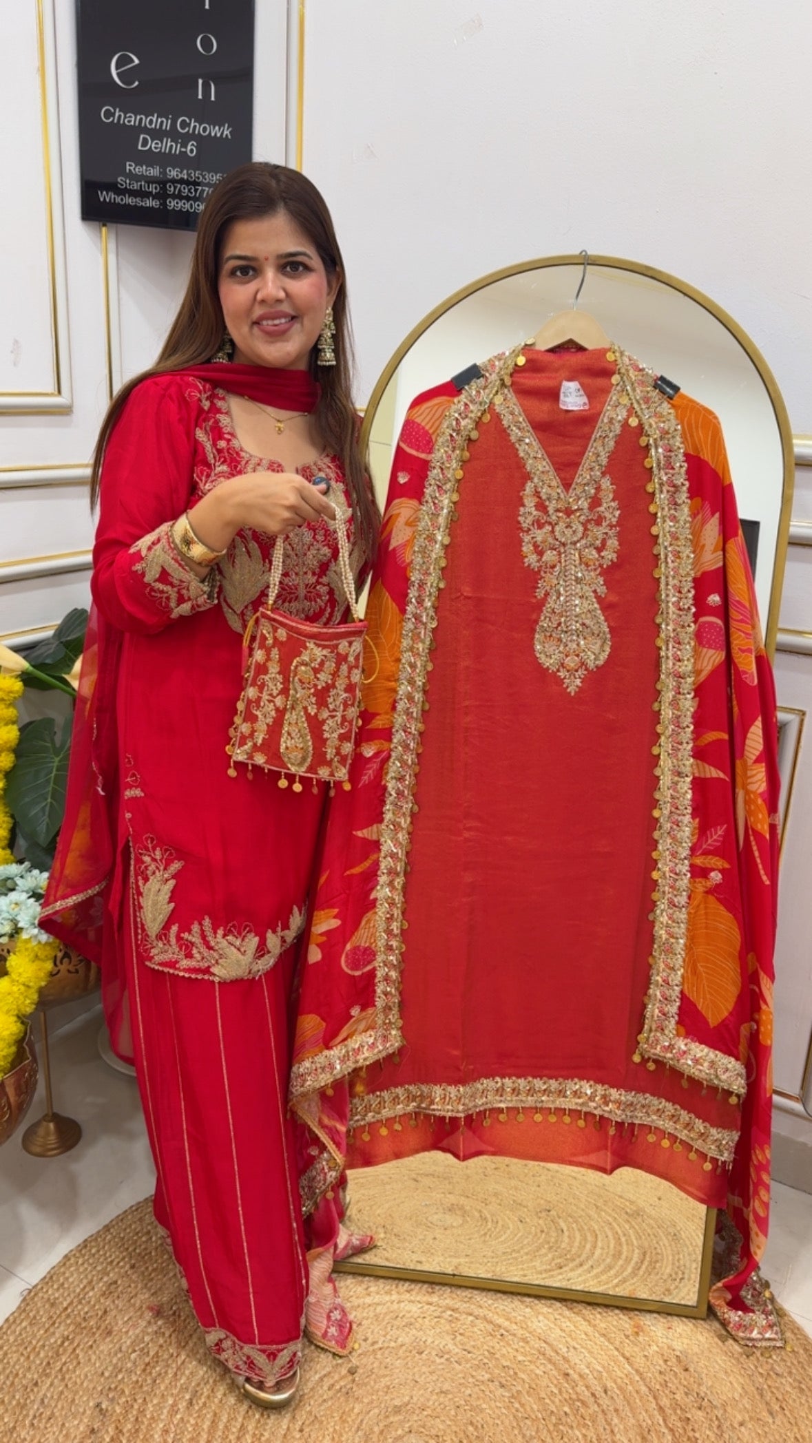 Potli special wedding collection pure shimmer silk suit material with organza digital printed heavy dupatta GF682