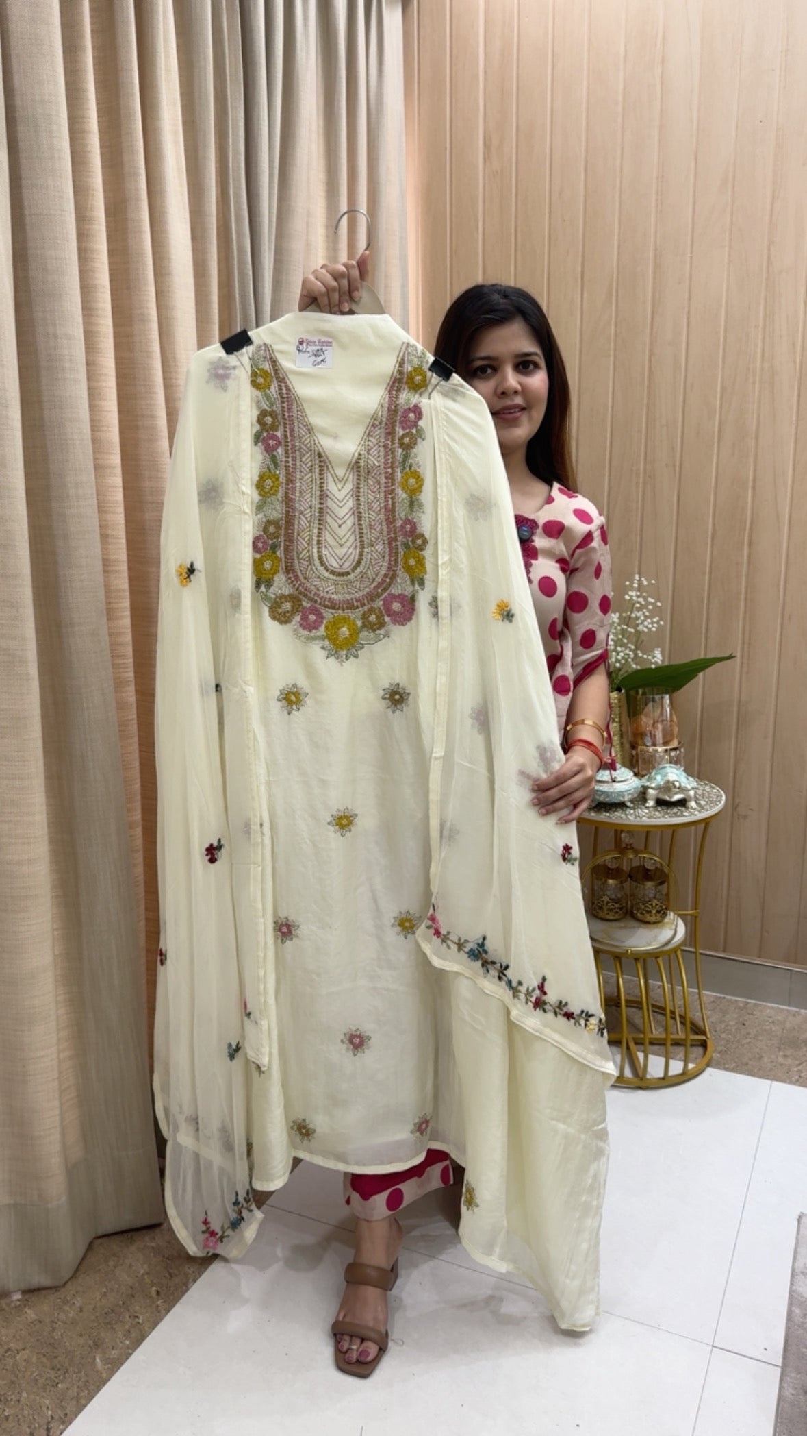 Raw silk royal suit material along with premium hand embroidery Kantha work detailing super elegant look with classy Mul chiffon dupatta GF1193