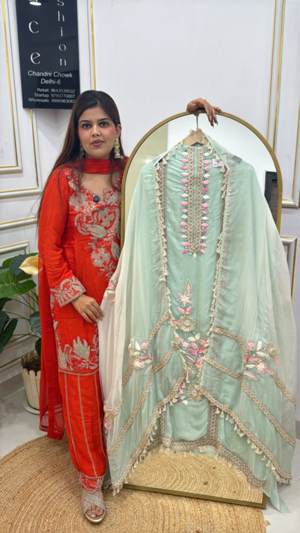 Organza Unstitched Suit with Mirror &amp; Thread Work GF 283
