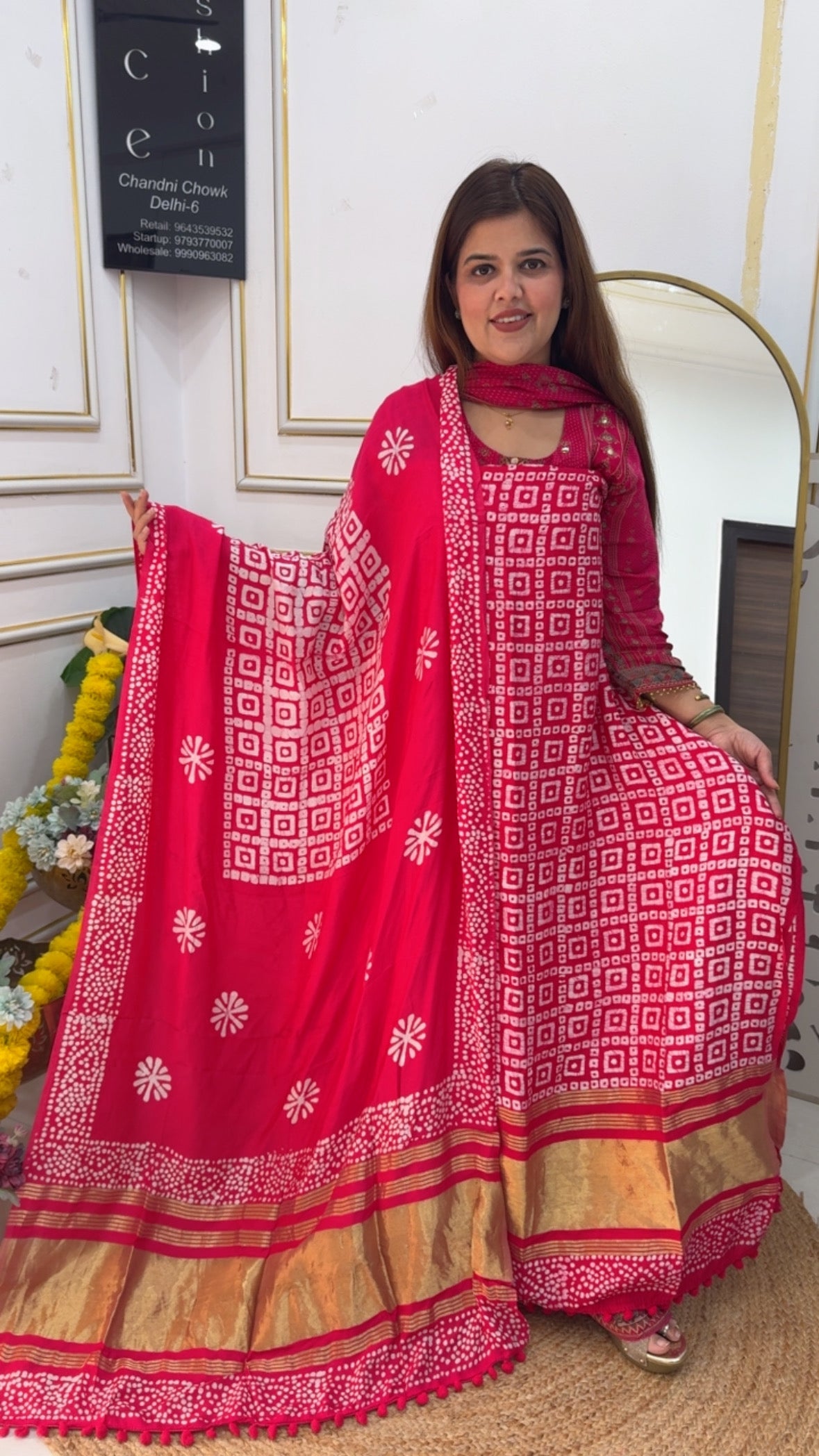 Elegant and comfortable super soft cotton silk batik printed suit material with golden weaved border GF718