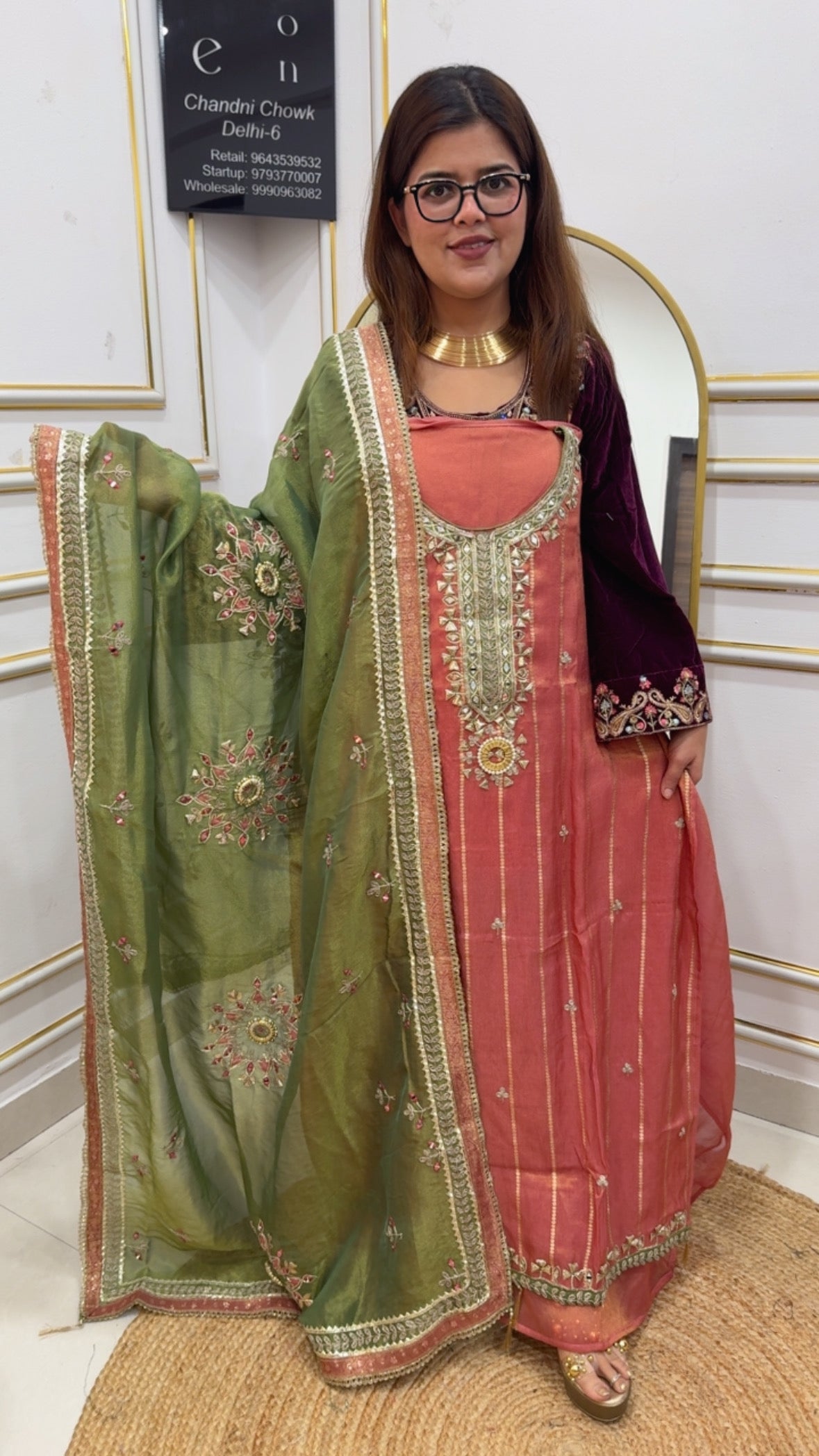 Partywear wedding style pure shimmer silk Gota Patti full work suit material with heavy designer Gota Patti dupatta in jackpot price GF884