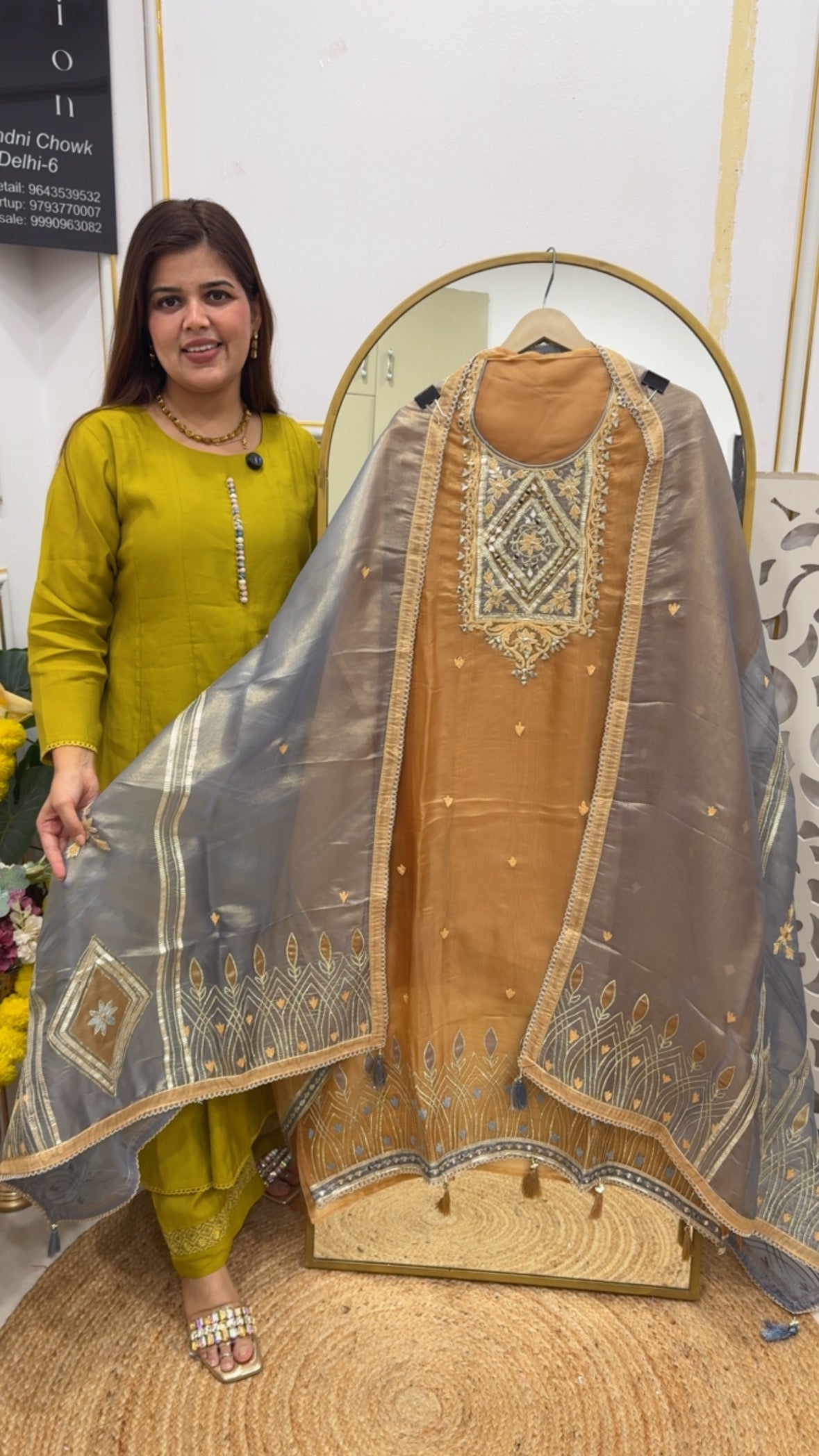 Premium pure partywear special shimmer tissue silk with aari work and peeta work along with designer full work dupatta GF706