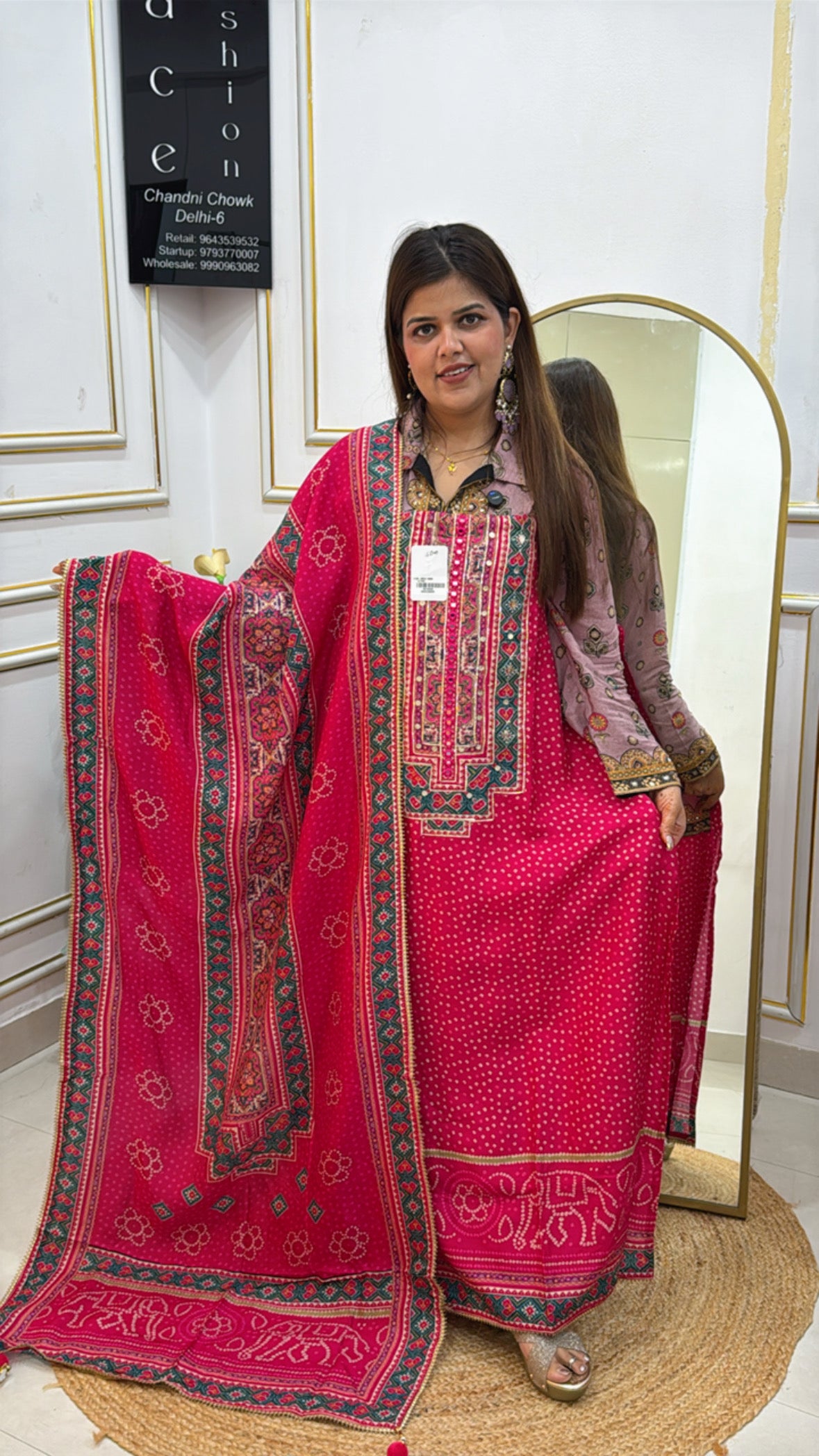 Pure Bandhani Printed Silk Suit with Premium Handwork Neck & Silk Dupatta  GF 433