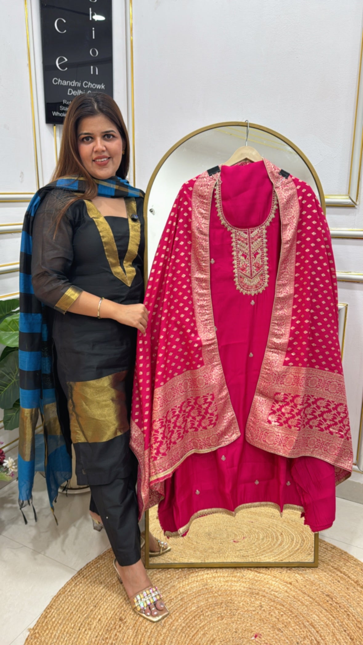 Rakhi Special – Soft Silk Suit Material with Zardozi Neck &amp; Weaved Dupatta GF 359