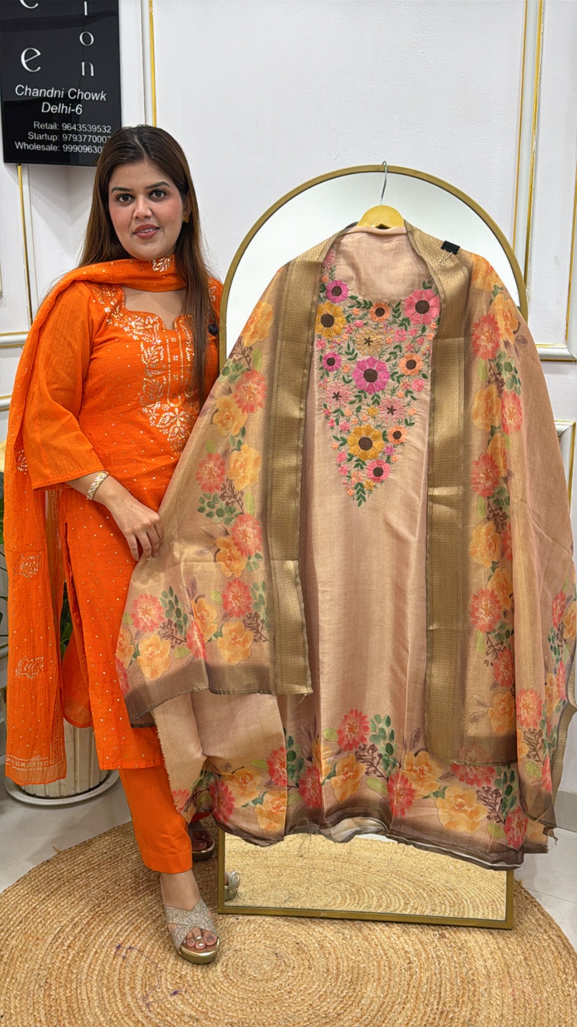 Premium Shimmer Silk Suit Material in Metallic Finish with Elegant Printed Dupatta GF 343