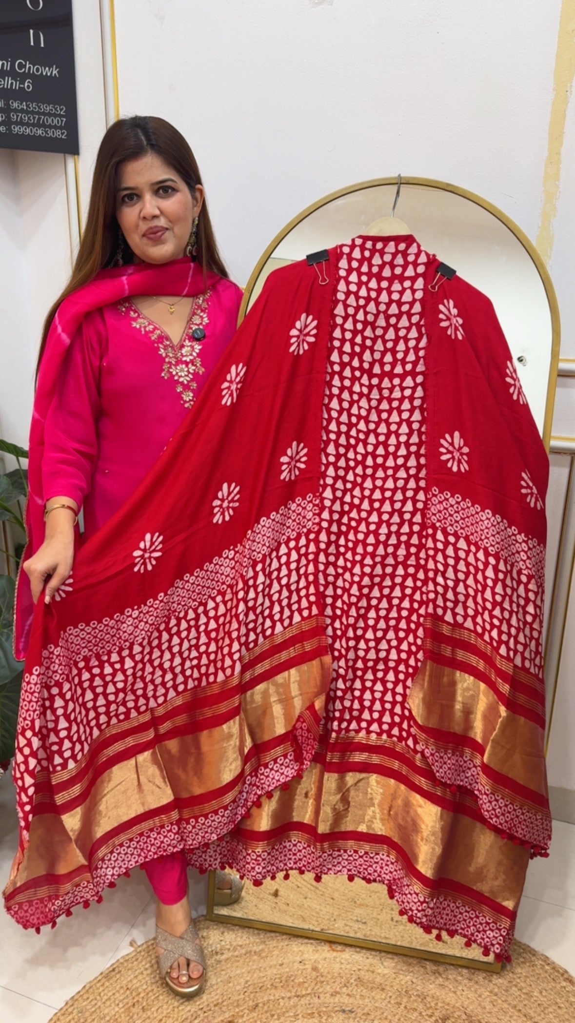 Bold and Beautiful very Graceful premium pure cotton silk full length suit materials with original batik printing along with golden weaved border all over shirt and dupatta GF791
