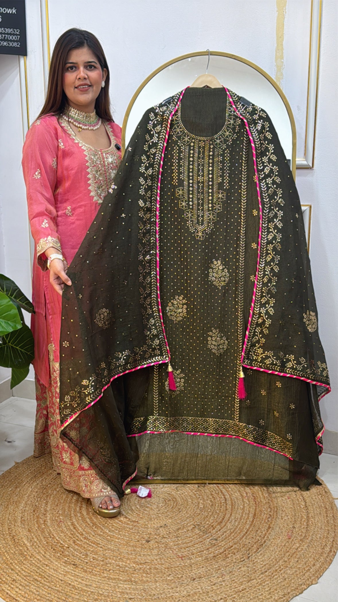 Designer and comfortable pure soft mul chanderi silk suit material with designer Mukesh work all over shirt nad dupatta GF 597