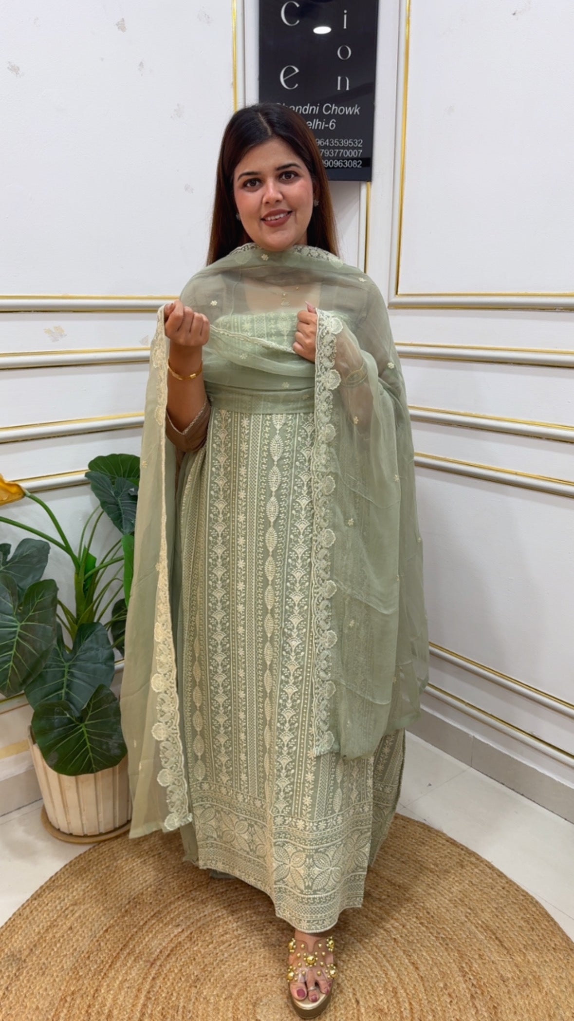 Lucknowi chikankari Beautiful pure Georgette full chikankari work Lucknowi suit material with pure chiffon dupatta GF1152 Soft Green