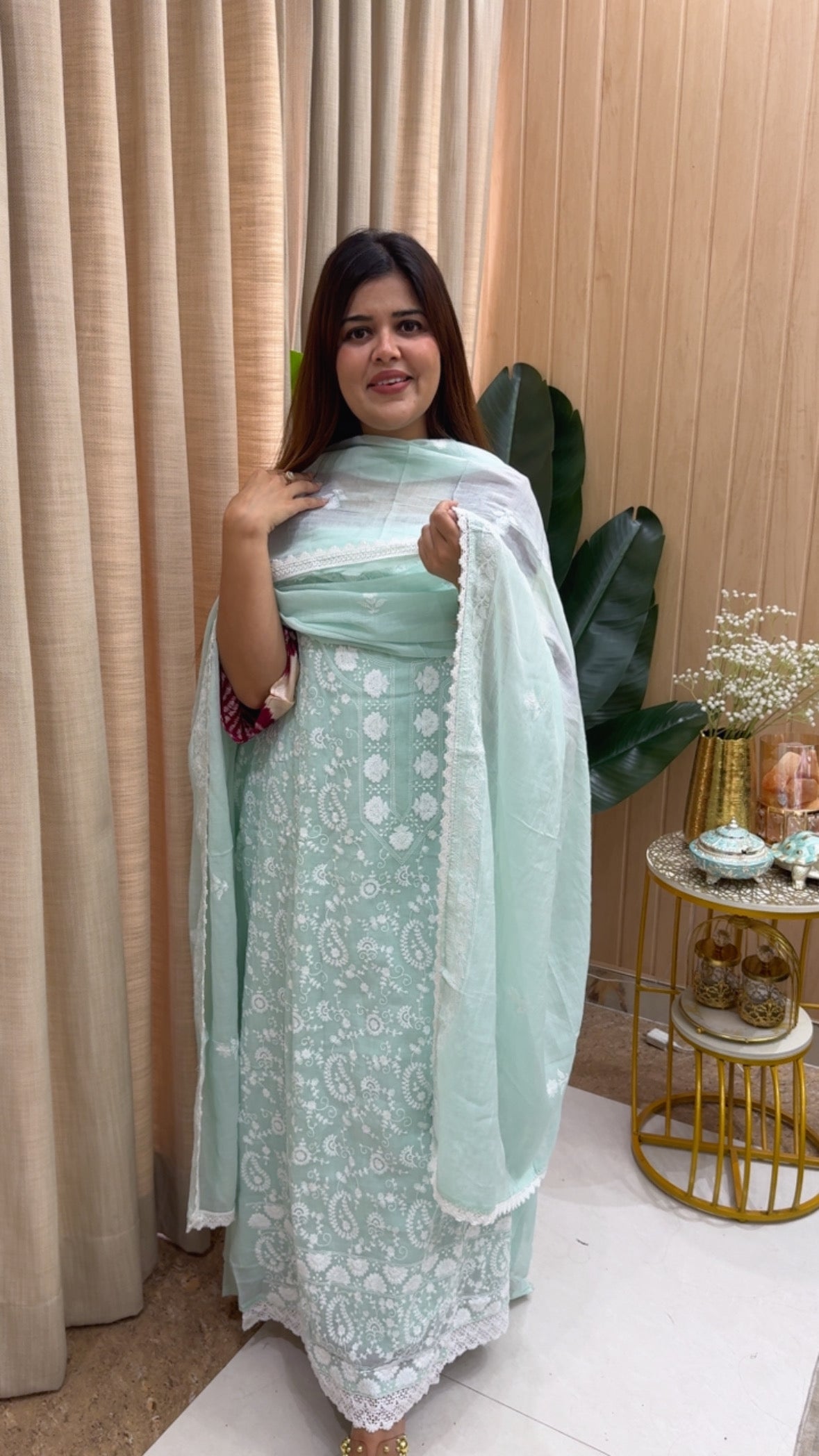 Pure cotton Mul Mul chikankari embroidery pure Summerish and stylish suit material with pure Mul Mul cotton embroidery dupatta GF1156 Light Green