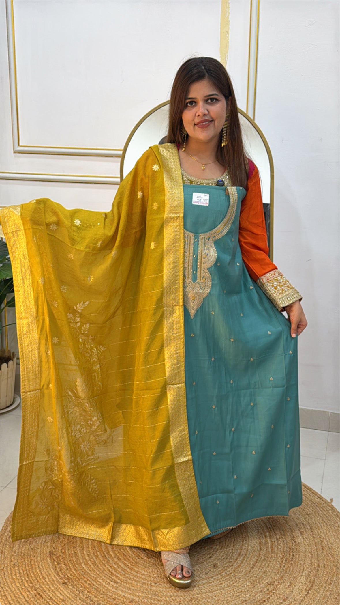 Elegant Soft Modal Silk Suit with Neem Doria Neckwork &amp; Weaved Dupatta GF 447