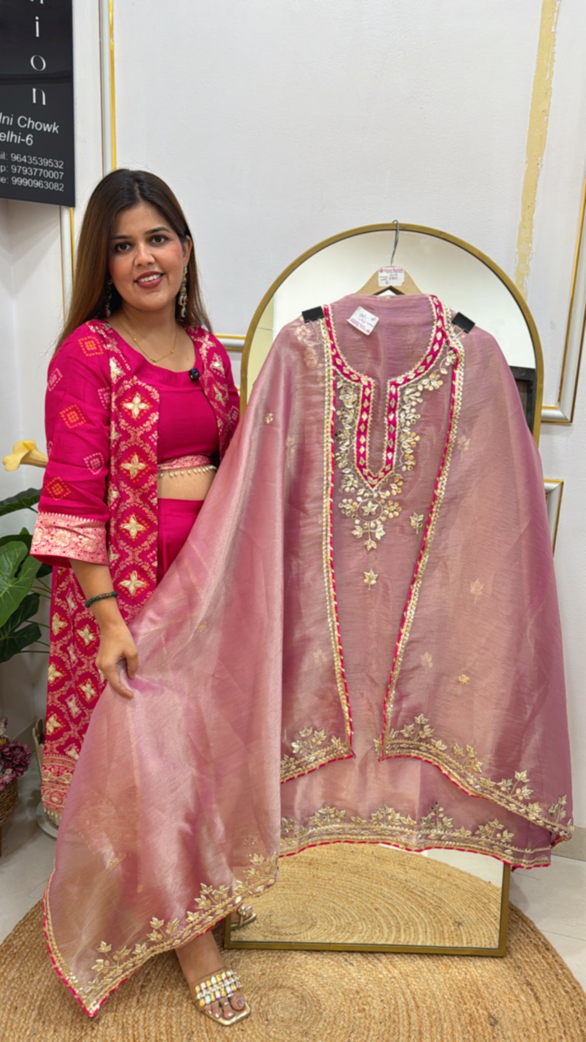 Trending partywear pure gota work tissue shimmer silk suit material along with tissue silk dupatta with all over gota work GF 533