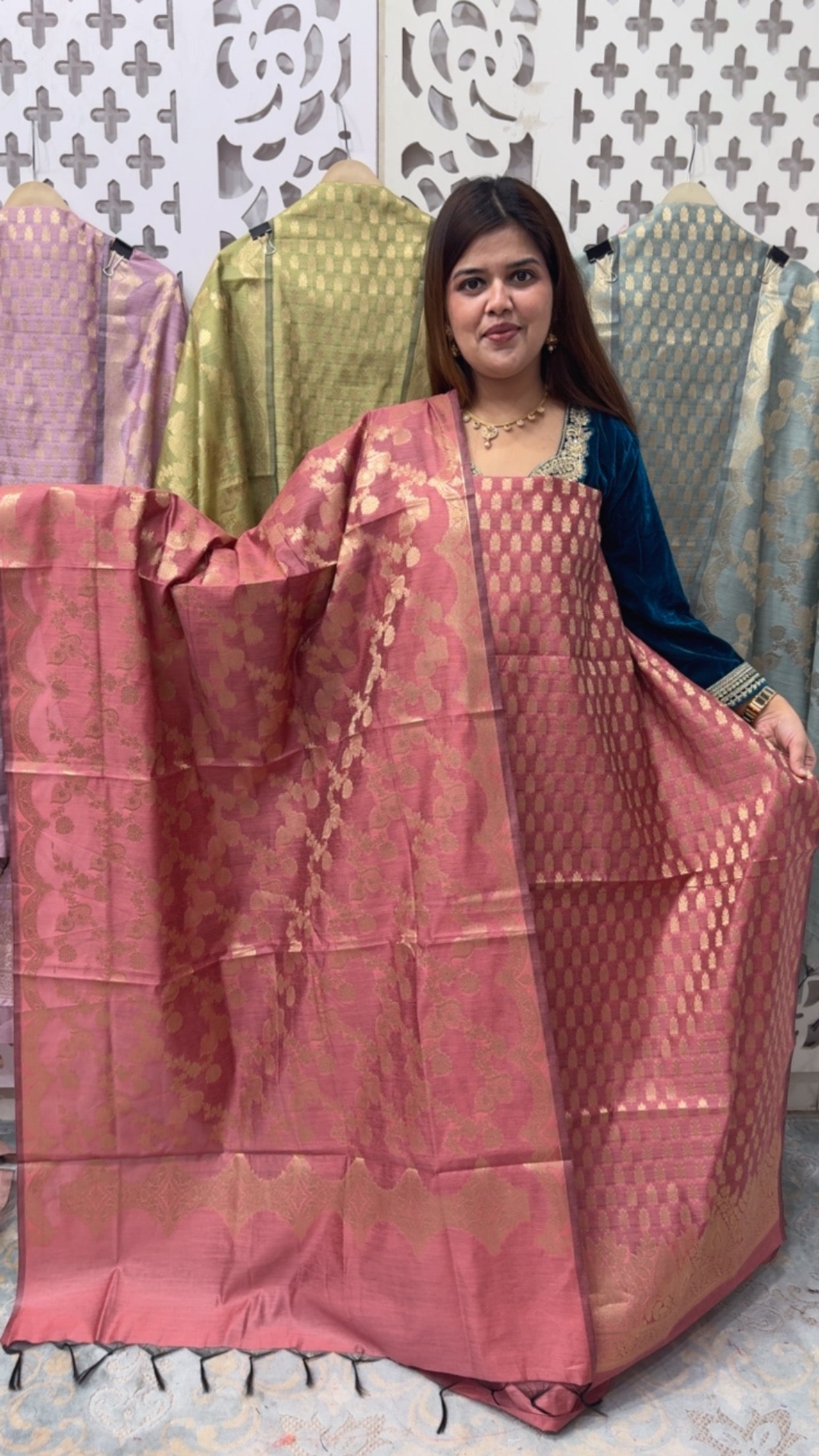 Partywear  Royal and classy fully weaved silk suit material with full weaved dupatta GF859