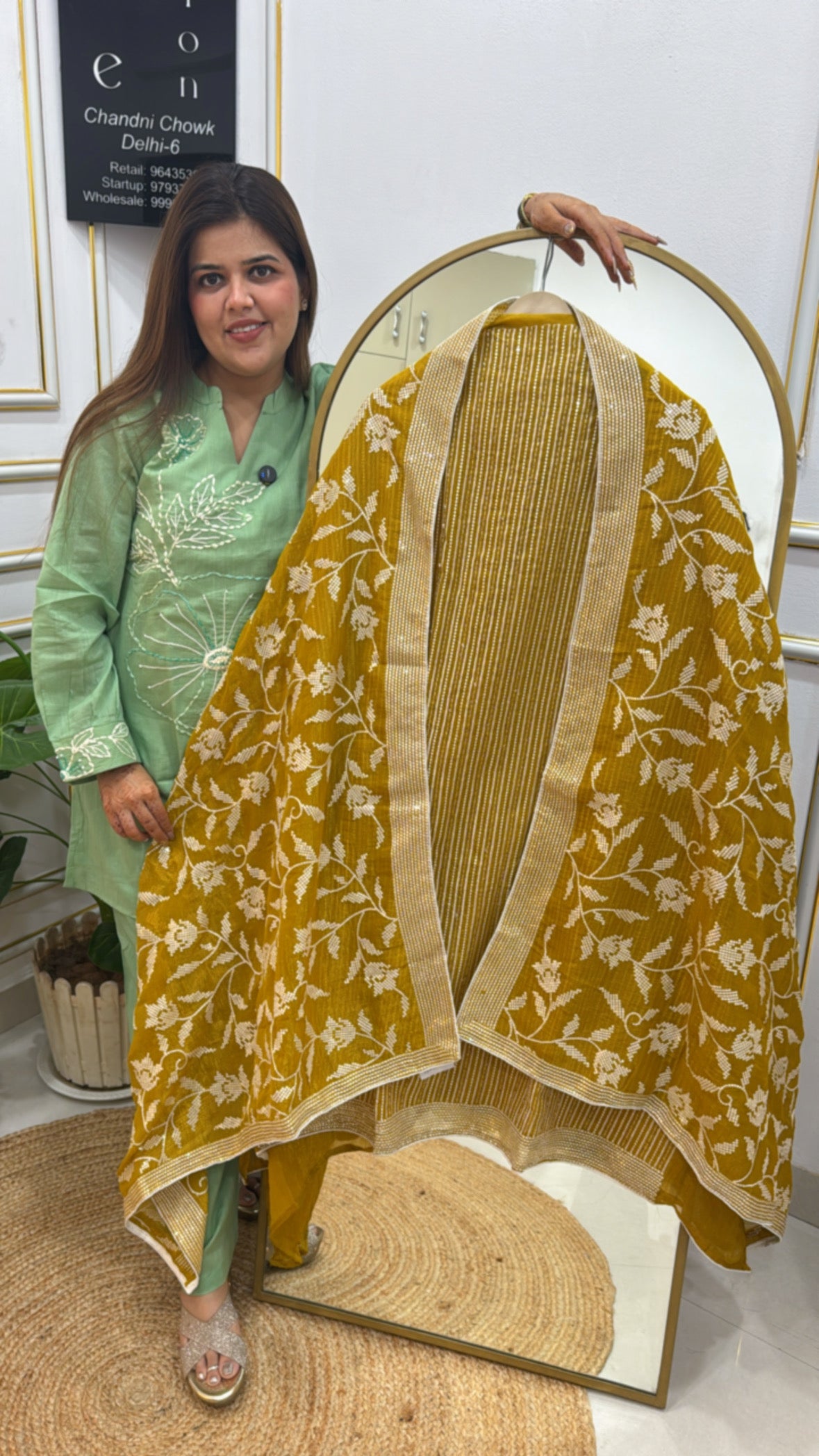 Women's Pure Crushed Fabric Suit with Shimmer Silk Shine &amp; Embroidered Dupatta GF 262